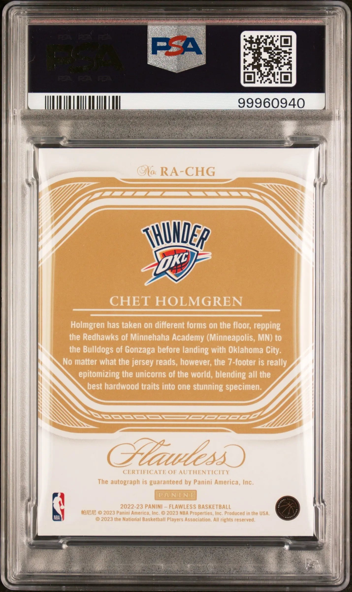 2022 Panini Flawless Chet Holmgren Rookie Autograph Emerald PSA 8 3/5 - Rare Basketball Trading Card for Collectors & Investors - Perfect for Display, Trading, and Sports Memorabilia Collections