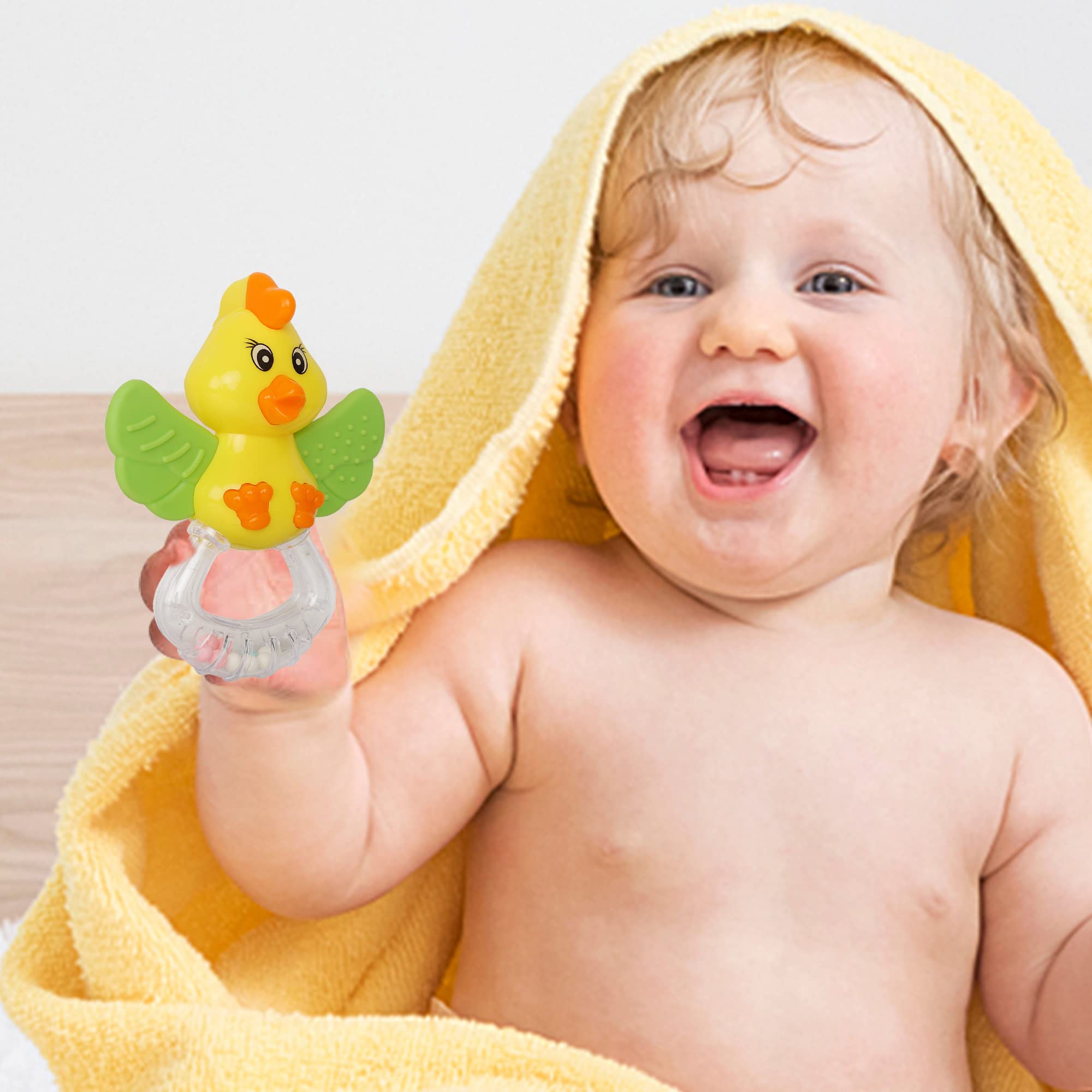 Safe Baby Rattle Toy with Teether - Orange & Yellow Duck Design for Newborns, Infants & Toddlers 3+ Months | Early Development & Sensory Play | Perfect for Playtime, Teething Relief & Learning Motor Skills
