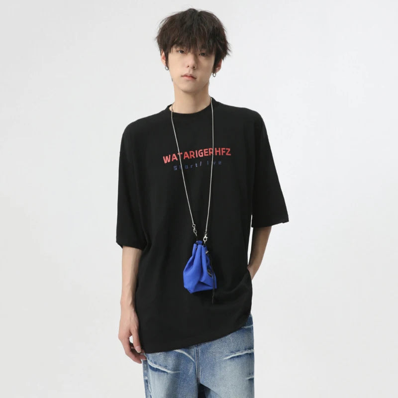 American Style Men's T-Shirts - Round Neck Short Sleeve Cotton Tees with Letter Print | Trendy Summer Casual Wear for Everyday Outfits & Street Fashion