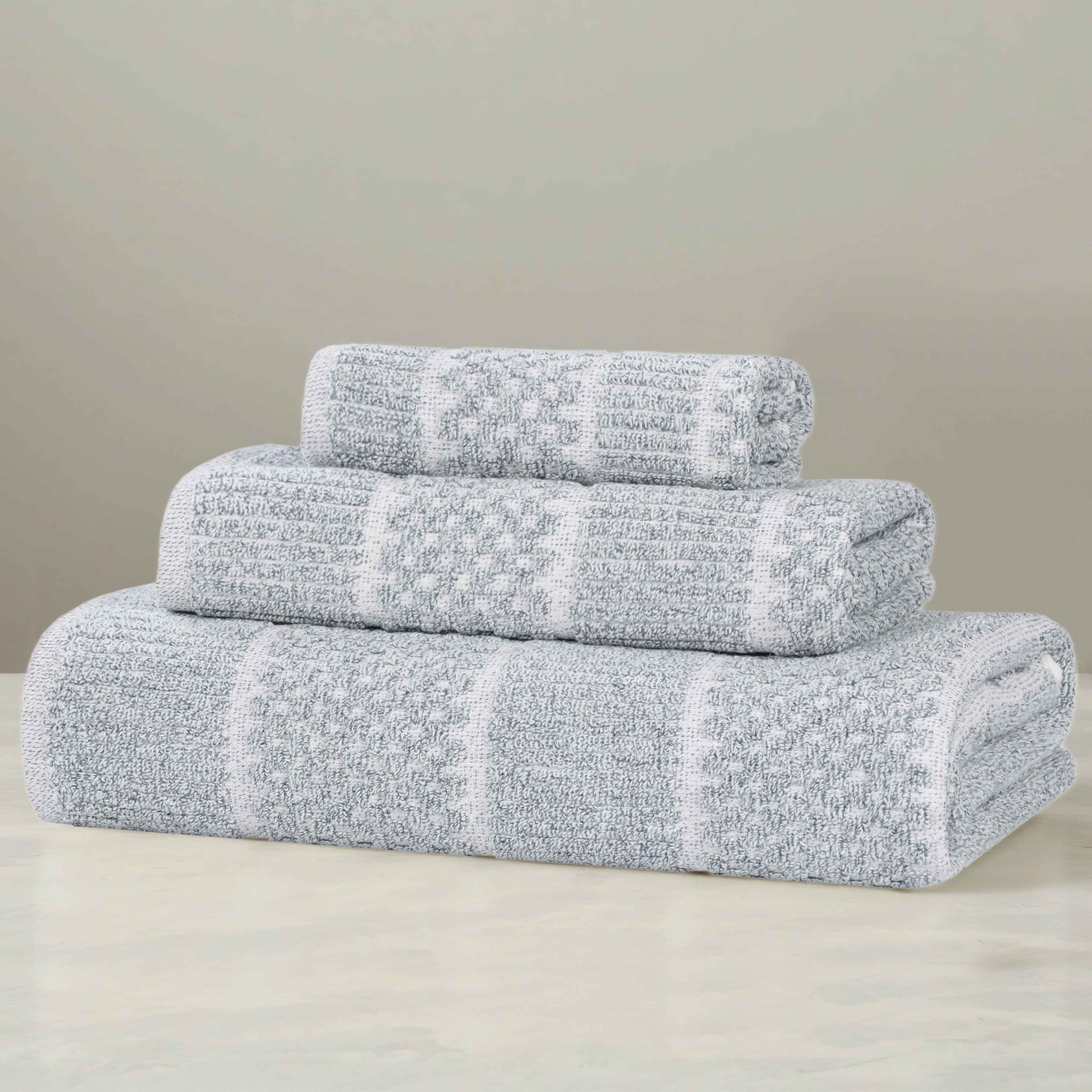 Premium 3-Piece Cotton Blend Towel Set - Medium Weight, Checkered & Ribbed Design for Bath, Spa & Guest Use | Soft & Absorbent Naples Collection
