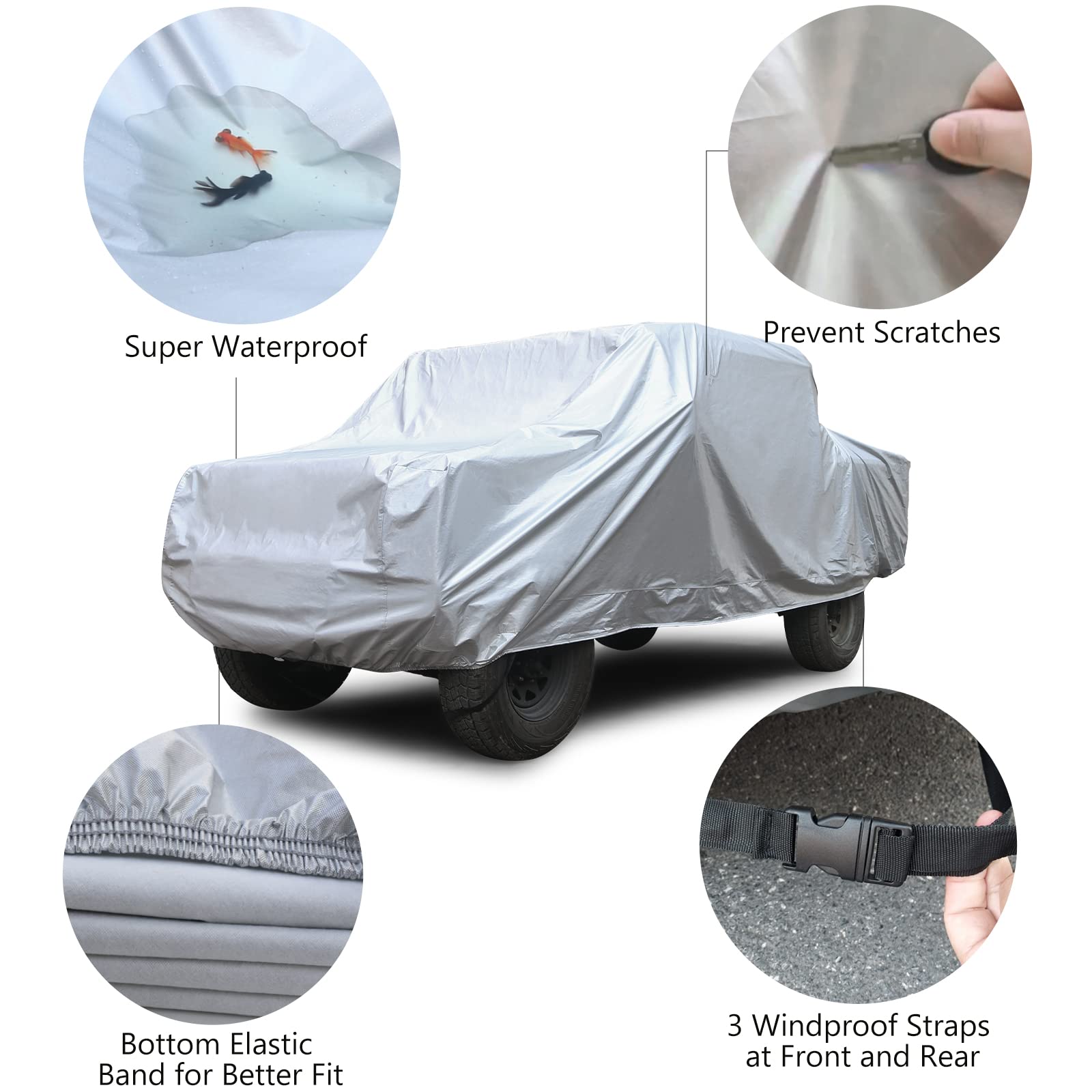 SEAZEN 6-Layer Waterproof Truck Car Cover - Snowproof, UV Protection, Windproof, Breathable Fabric with Cotton - Universal Fit for Vehicles Up to 210