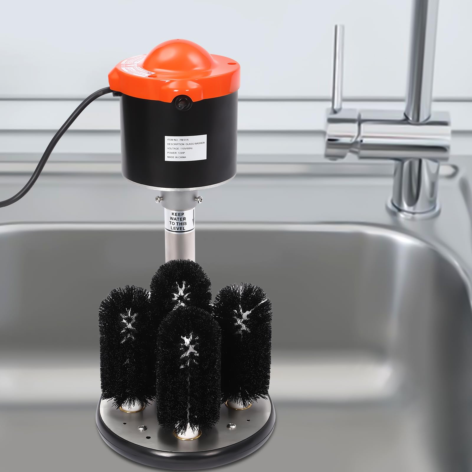 Commercial Electric Glass Washer - 5 Brush 240RPM for Bars & Restaurants