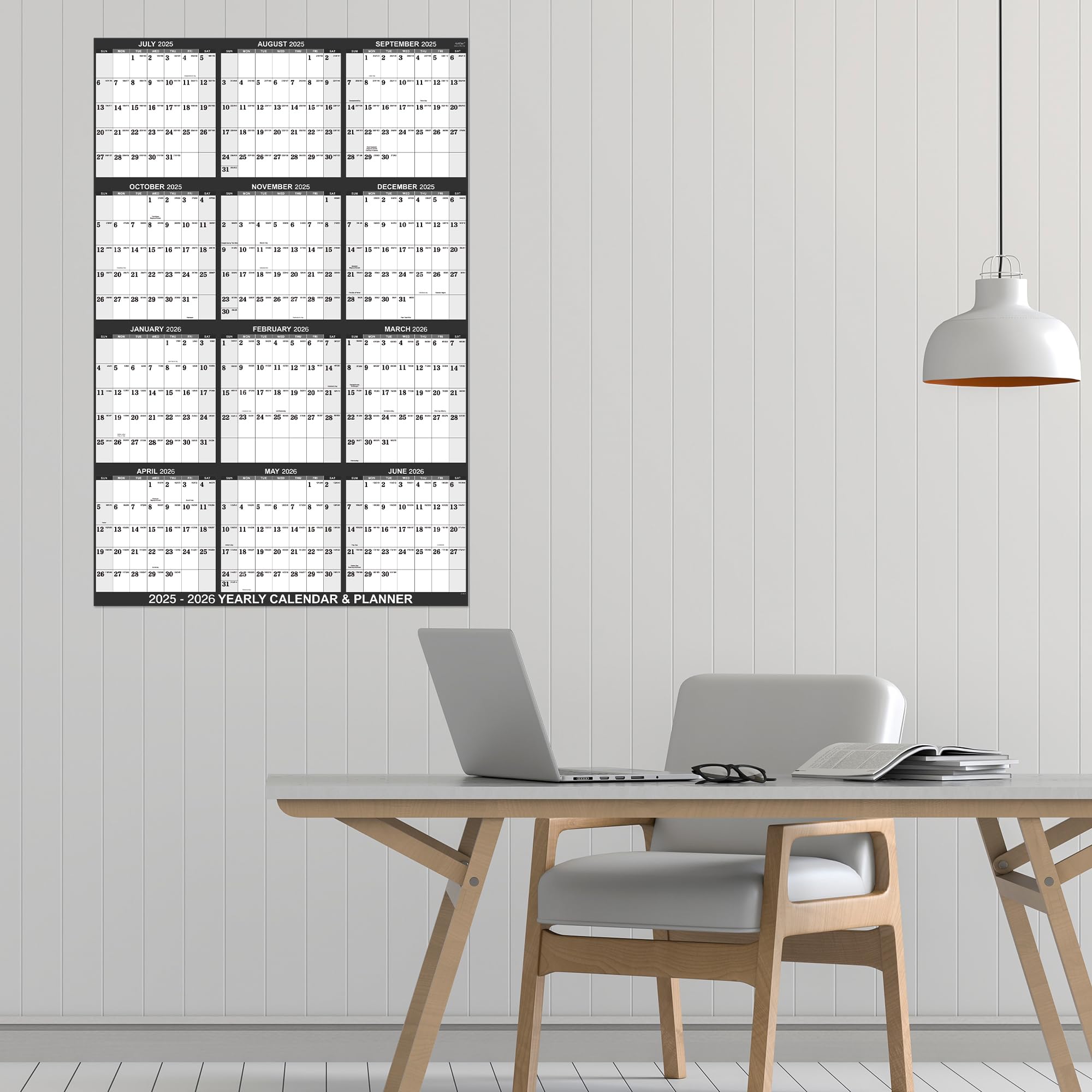 2025-2026 Yearly Wall Calendar with Julian Dates | July 2025-June 2026 | Thick Paper Vertical Hanging Calendar | 22.8