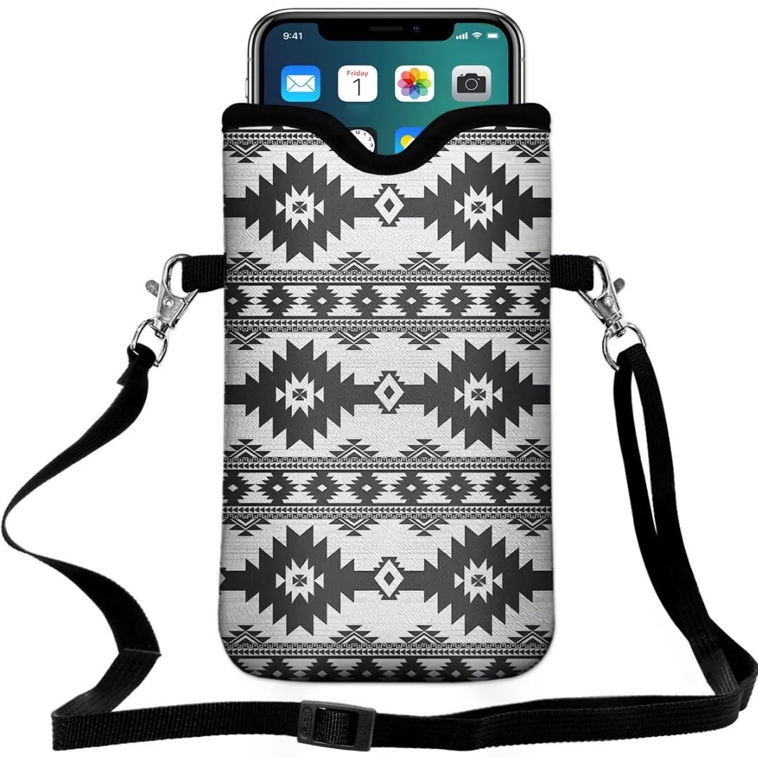 Neoprene Crossbody Phone Pouch with Lanyard - Compatible with iPhone 16/15/14/13/12 & Samsung S24/S23+/A35 - Bohemian Style Phone Sleeve Case for Women & Men - Perfect for Travel, Shopping & Outdoor Activities