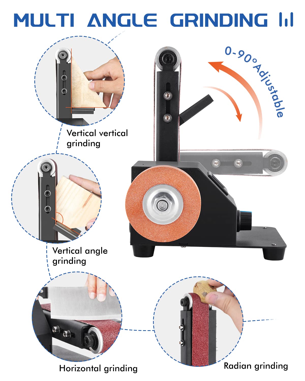 Electric Mini Belt Sander 1.2x15in - Knife Beveling Jig, Wood Metal & Leather Polishing - Professional Knife Sharpening & DIY Craft Tool for Home Workshop & Metalworking Projects