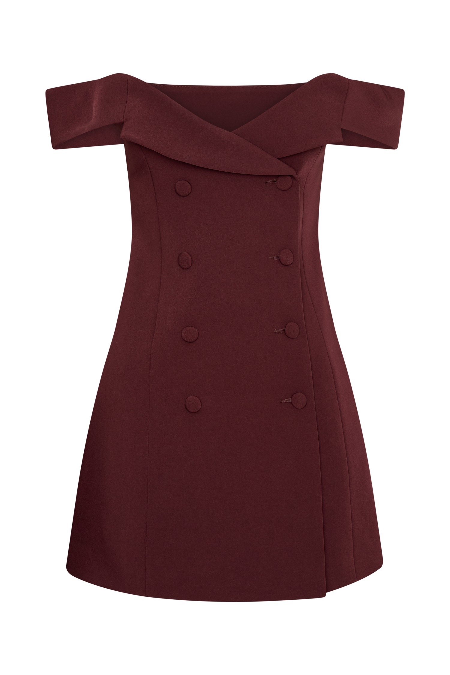 Noelle Off Shoulder Suiting Mini Dress in Mahogany - Elegant Cocktail Party & Wedding Guest Outfit