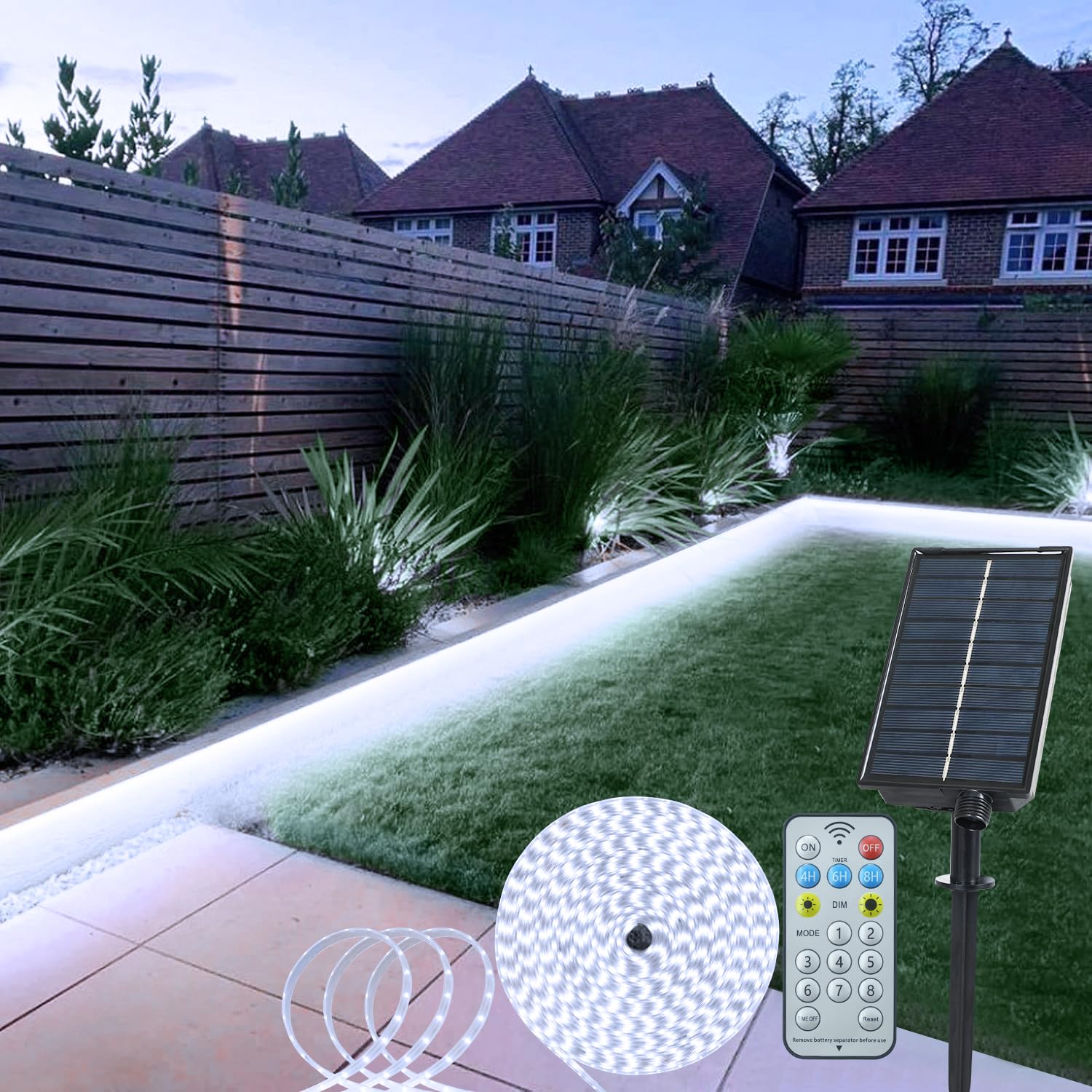 Echosari 16.4Ft 320 LED Solar Powered Outdoor Strip Lights - Waterproof, Remote Control with Timer & 8 Lighting Modes - Perfect for Stair, Patio, Walkway, Garden, and Pool Area Decoration (Cool White)
