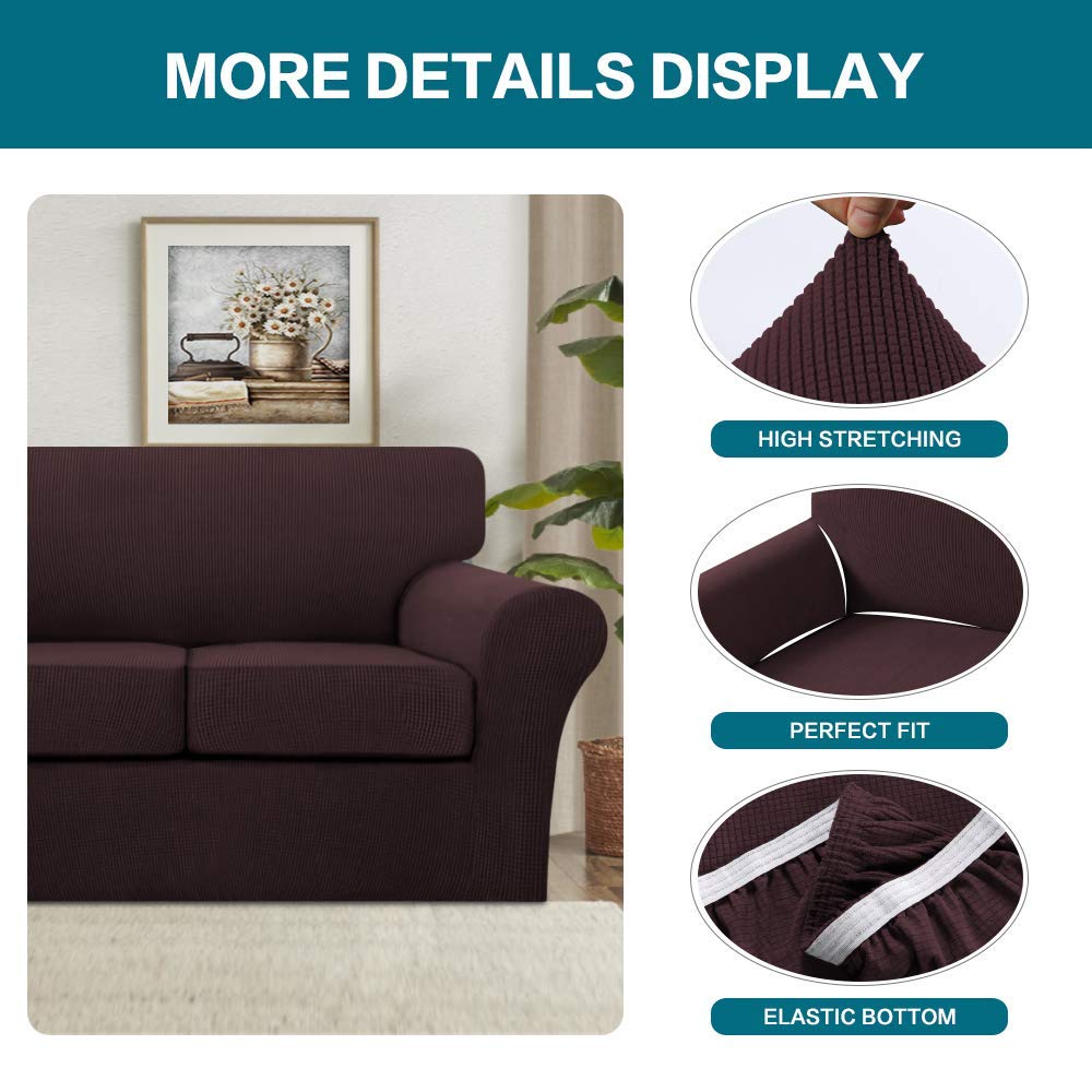 Turquoise Brown 4-Piece Sofa Cover Set & 3-Piece Loveseat Cover - Stretchable Furniture Protector for Living Room, Bedroom, Dorm - Spill & Pet Hair Resistant