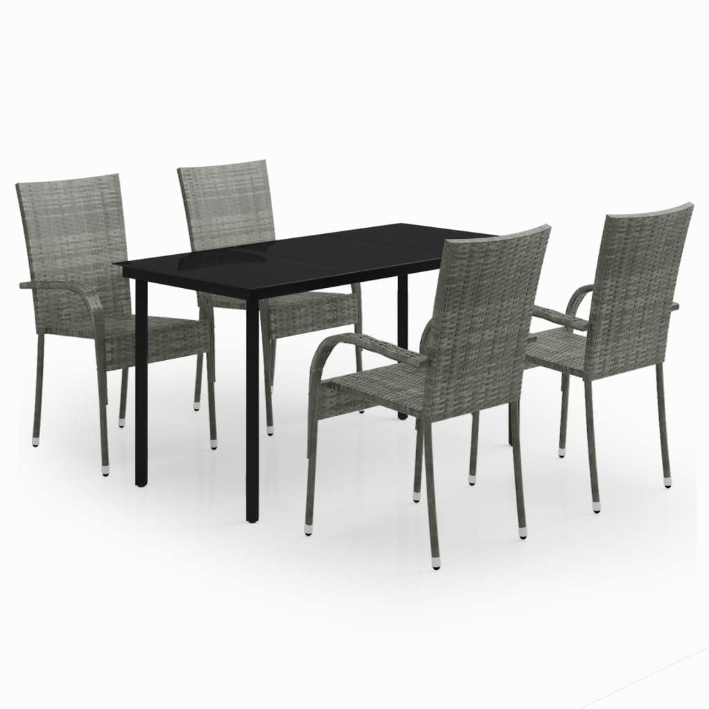 vidaXL 5-Piece Patio Dining Set - Outdoor Garden Furniture with Table and Chairs for Lawn, Yard, Terrace & Balcony - Gray and Black - Perfect for Backyard BBQs, Poolside Gatherings & Al Fresco Dining