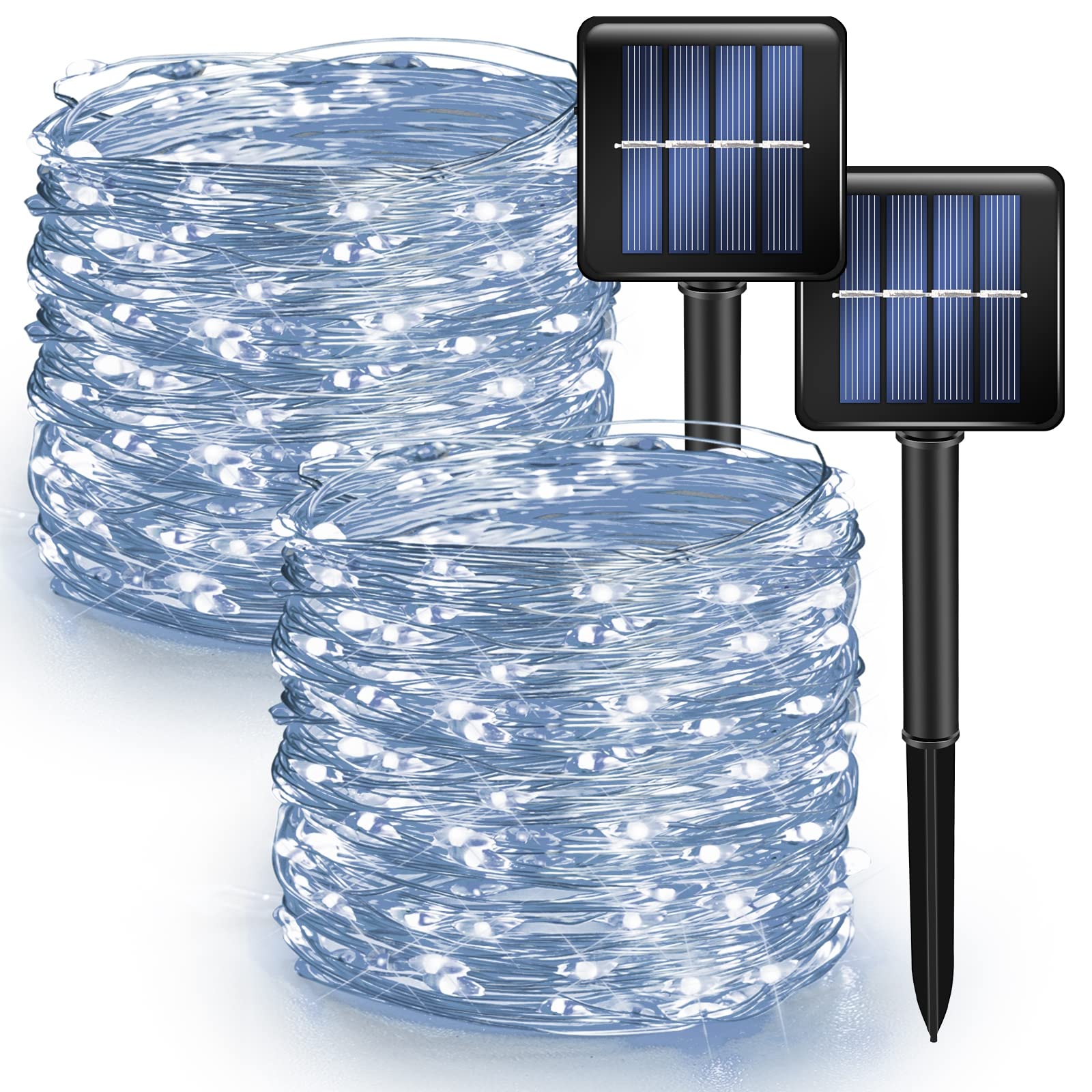 Dazzle Bright 2 Pack 80FT 240LED Solar String Lights Outdoor Waterproof - 8 Modes Copper Wire Fairy Lights for Christmas, Patio, Garden, Yard, Party & Tree Decoration (White) | Perfect for Backyard, Wedding, Landscape Lighting & Holiday Decor