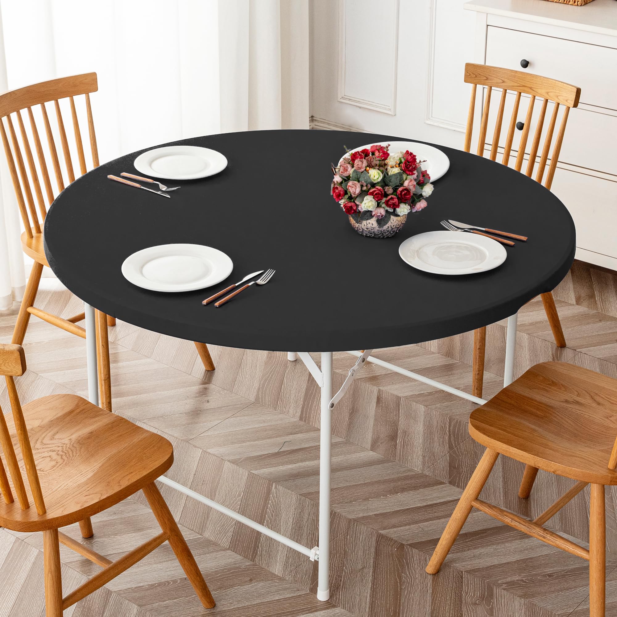 Black Fitted Table Cover for Round Tables 45-59