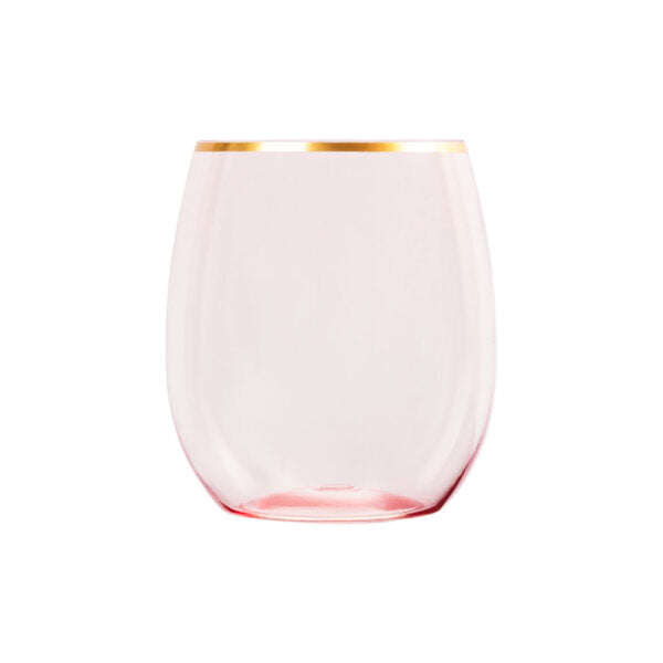 12 oz. Pink Stemless Wine Glasses with Gold Rim - Set of 6 | Elegant Drinkware for Parties, Weddings & Home Entertaining