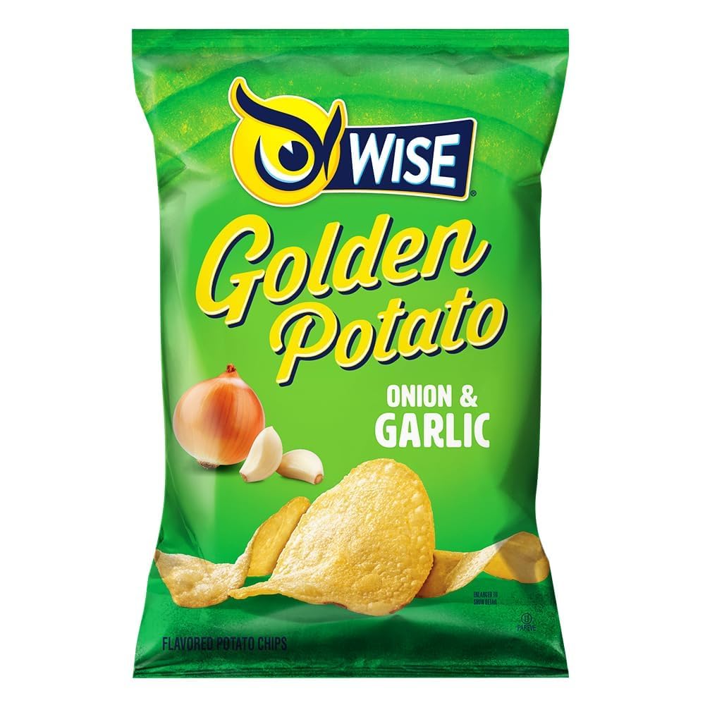 Wise Foods Onion & Garlic Flavored Potato Chips - 7.5 oz. Bags (Pack of 4) | Crunchy Snacks for Parties, Picnics & Movie Nights