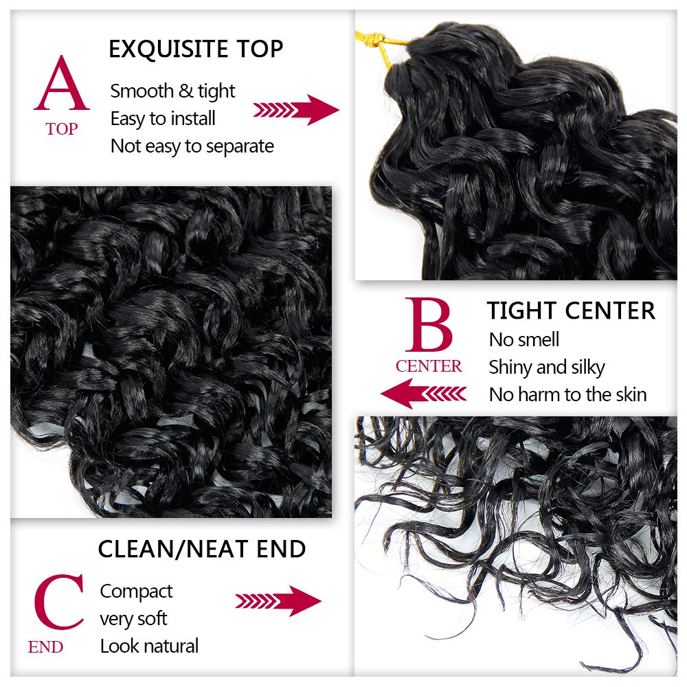 8 Packs Curly Crochet Hair Extensions - GoGo Curl Deep Wave Synthetic Braiding Hair for Women (18inch, 1B Natural Black) | Bohemian Water Wave Crochet Braids for Protective Styles & Everyday Wear