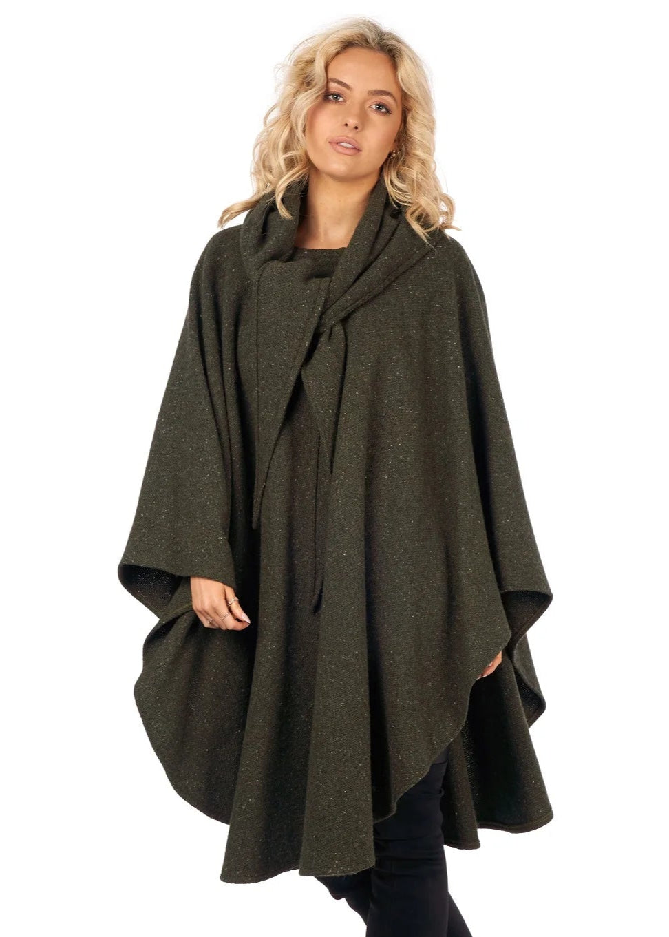 Jimmy Hourihan Knee Length Green Donegal Tweed Cape - Classic Irish Wool Outerwear for Women | Perfect for Fall & Winter Fashion, Formal Events, and Evening Occasions