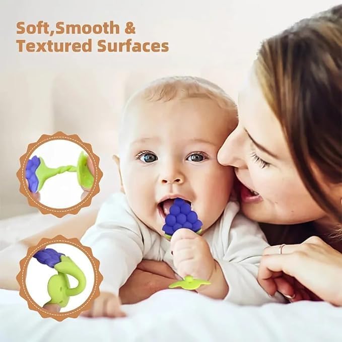Kritiu Star Nibbler & Teether Combo - BPA-Free Silicone Baby Teething Toy for 0-12 Months | Safe Teething Relief for Infants | Yellow & Blue | Perfect for Soothing Sore Gums & Introducing First Foods