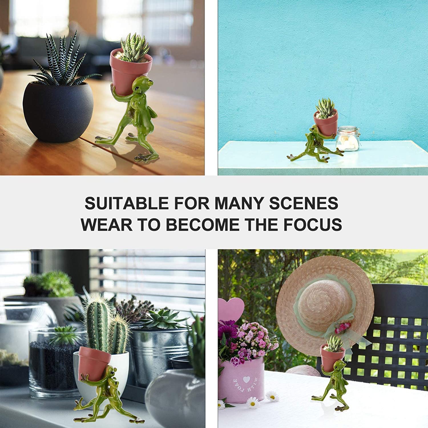 Ceramic Succulent Planter Pots with Frog Statues - Mini Flower Plant Pots for Garden, Kitchen, Windowsill, Office & Party Decor - Cute Animal Shaped Ceramic Basin for Indoor/Outdoor Plants