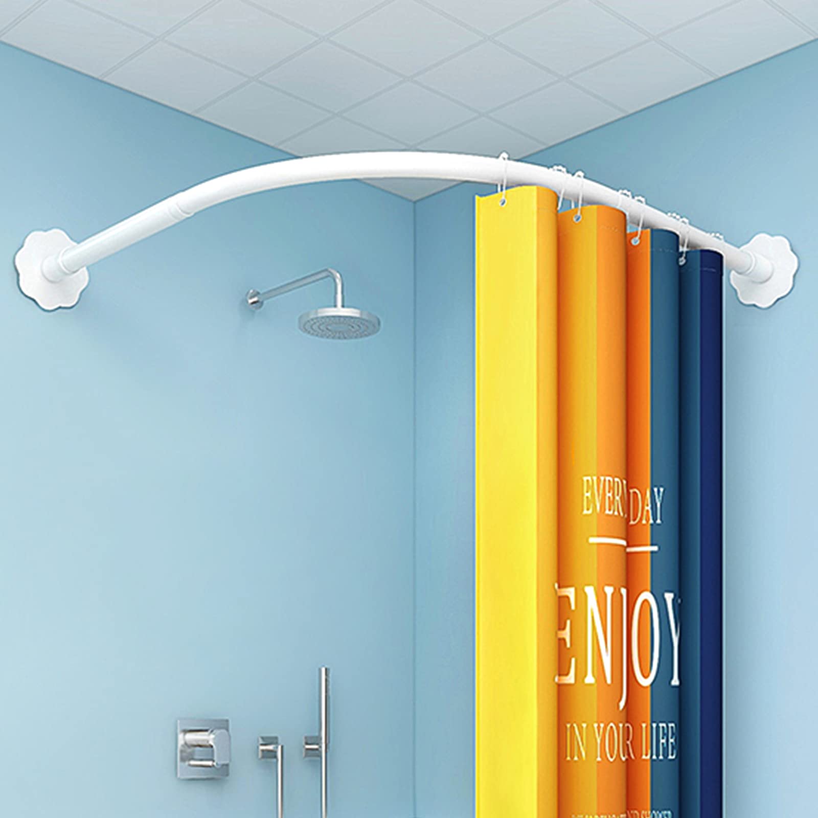 DFANCE Adjustable L-Shaped Stainless Steel Shower Curtain Rod - 304 Stainless Steel Corner Bathroom Rail (90-130cm) for Drilling or No-Drill Installation | Perfect for Small Bathrooms & Corner Showers