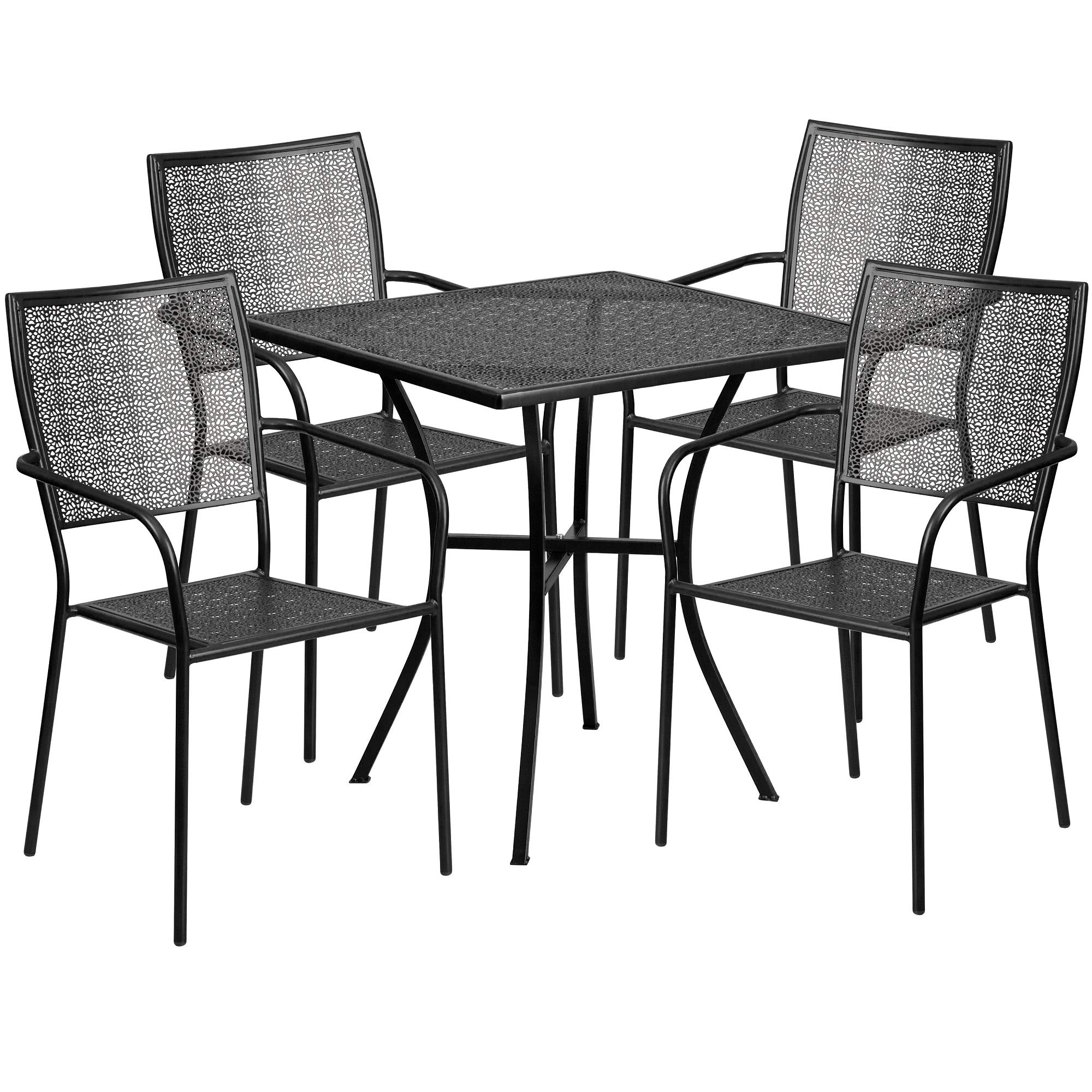 F&F Furniture 5-Piece Square Black Indoor-Outdoor Patio Dining Set with 4 Back Chairs - 35 Inch Table - Perfect for Backyard, Garden, Poolside & Small Space Entertaining