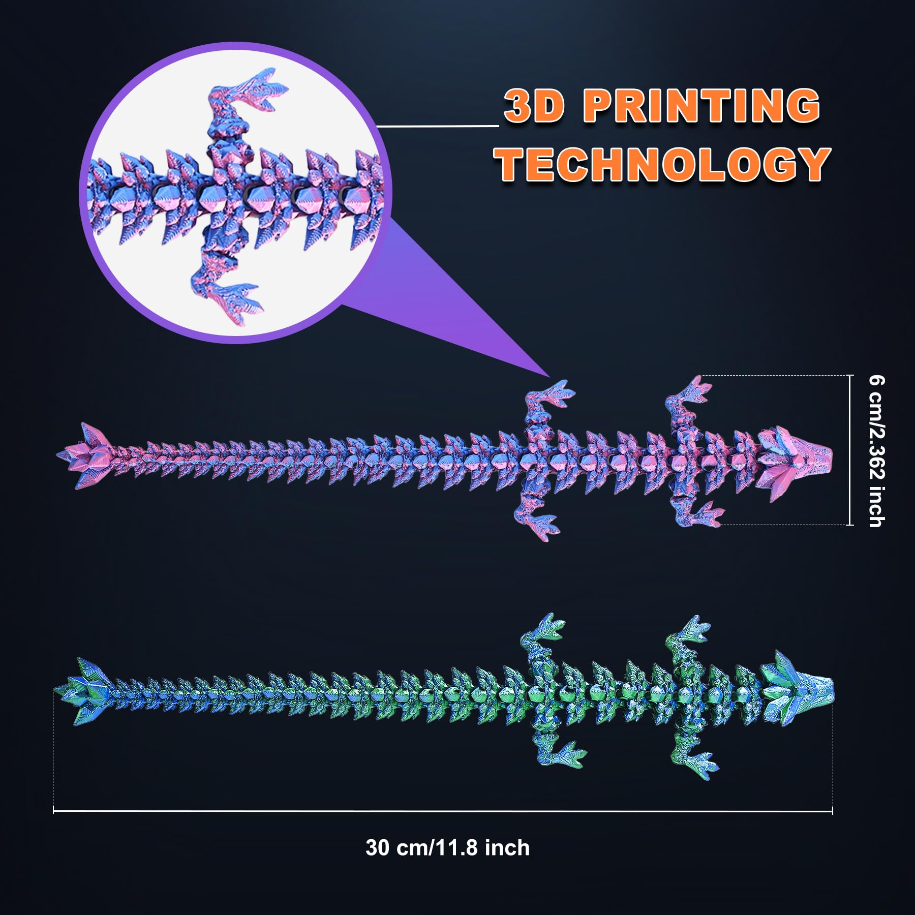 3D Printed Crystal Dragon Fidget Toys - 2PCS for Home & Office Decor