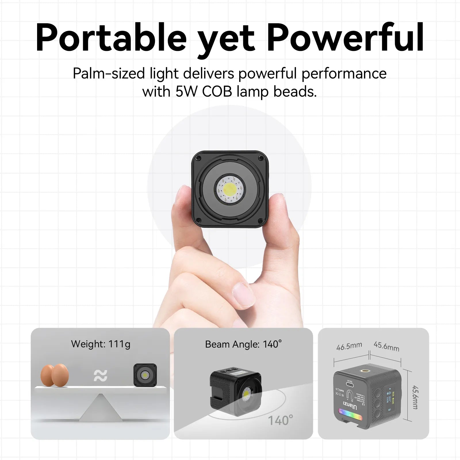 Ulanzi L3 RGB LED Video Light - 3200K-5600K Adjustable, 2600mAh Battery, Portable Lighting for YouTube, Vlogging, Photography, Live Streaming & Content Creation