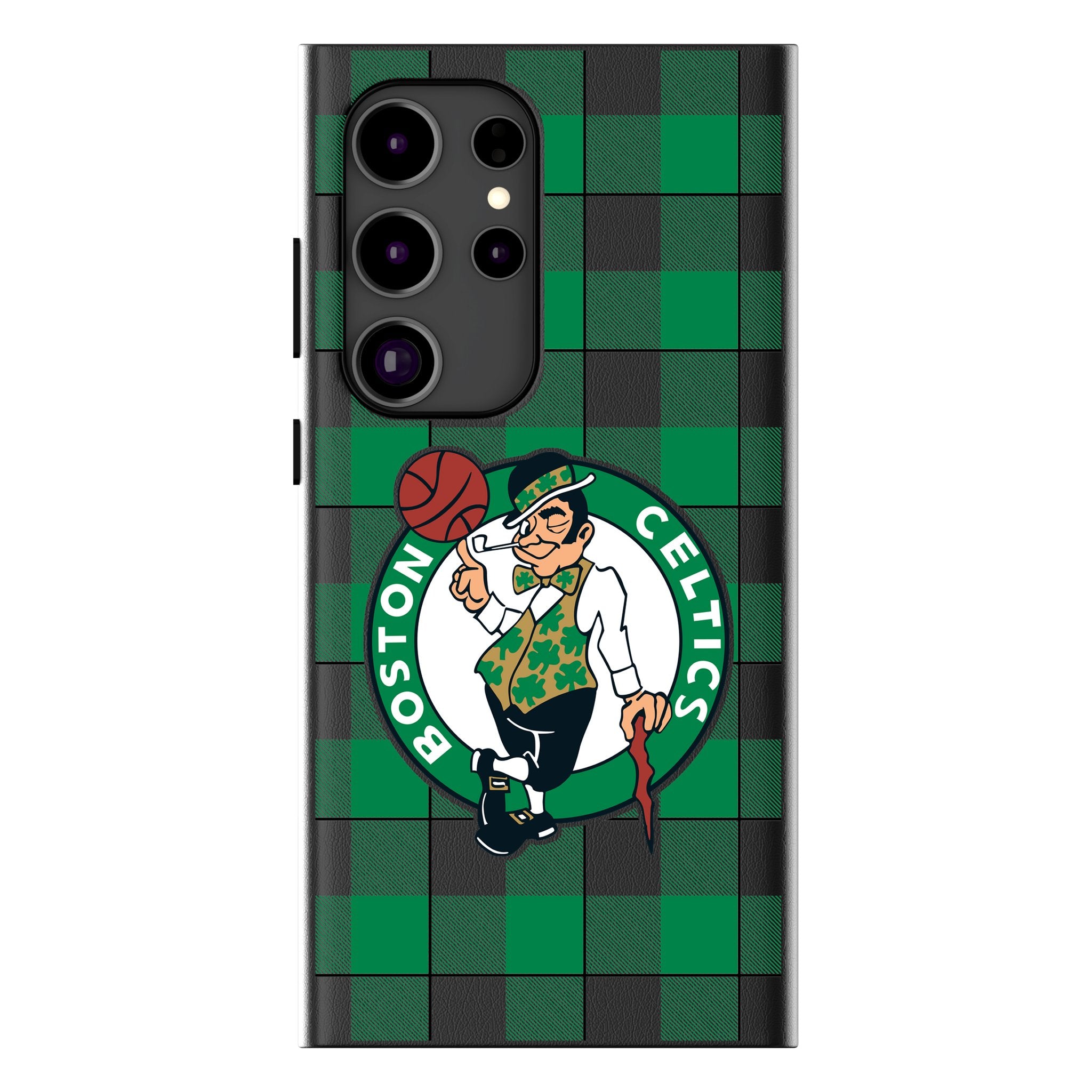 Boston Celtics Plaid MagSafe Compatible Phone Case for Samsung Galaxy S23/S22/S21 - Perfect for Game Day & Celtics Fans