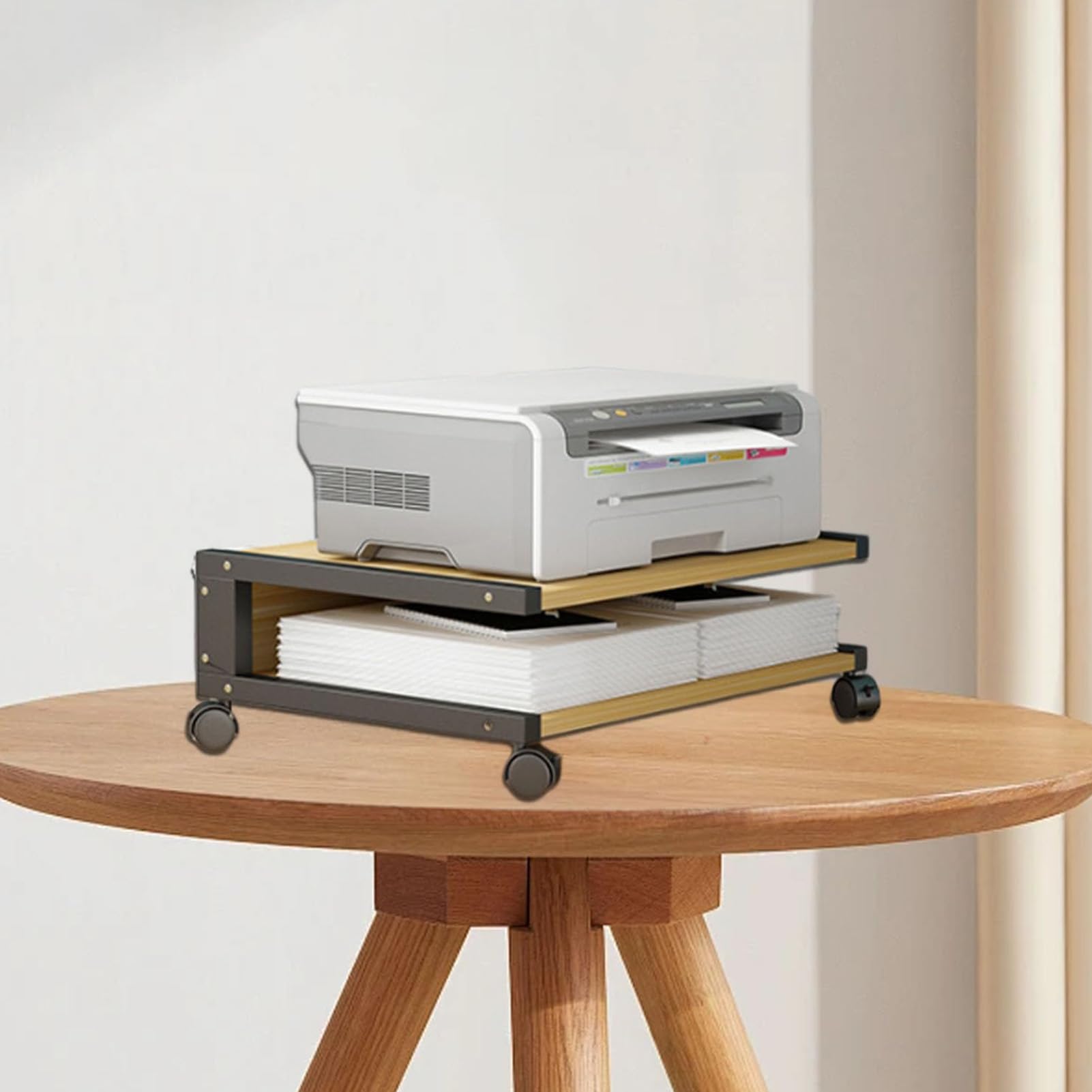 Adjustable Rolling Printer Stand with Storage - Mobile Desk Organizer with 4 Lockable Wheels for Home Office, Bedroom or Study - Perfect for Printer, Scanner & Office Supplies Organization