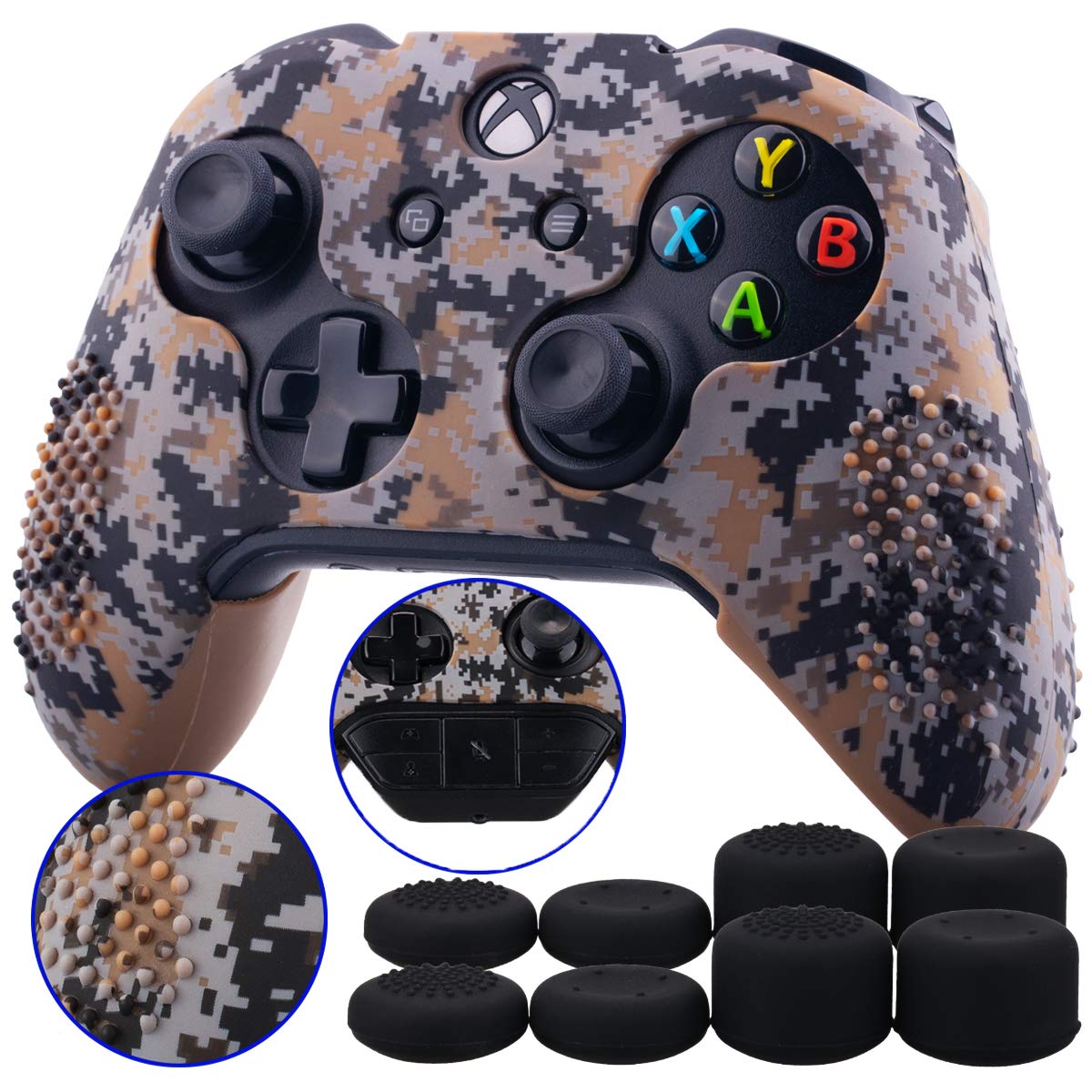 9CDeer Custom Camo Silicone Cover with Thumb Grips for Xbox One/S/X Controller - Protective Skin Sleeve Case with Studded Design (Brown) - Compatible with Official Stereo Headset Adapter - Perfect for Gaming, Travel Protection & Personalized Style
