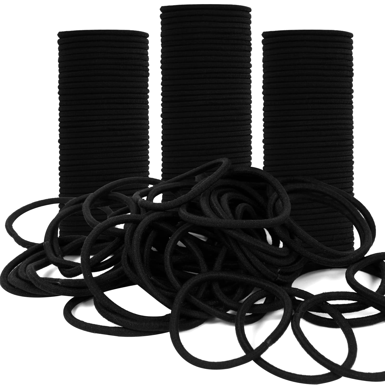 150 Count Black Elastic Hair Ties for Thick Hair - No Damage Ponytail Holders for Women, Men & Girls - Perfect for Workouts, Office & Daily Styling