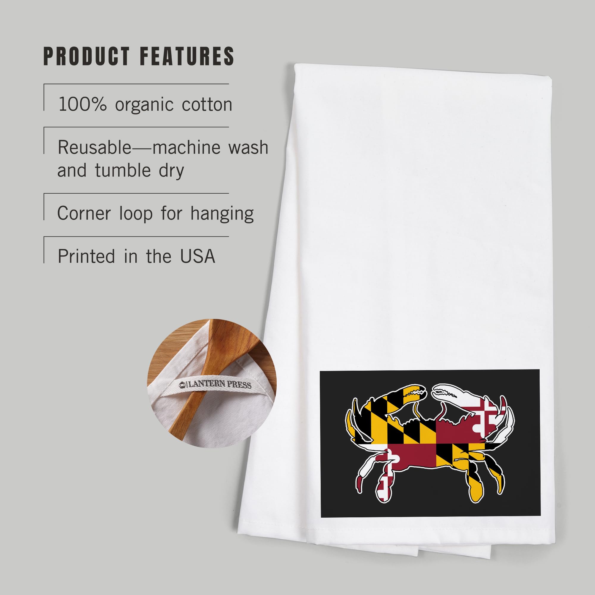 Maryland Crab Shaped Flag Tea Towel - 100% Cotton Decorative Hand Towel for Kitchen & Home - Perfect for Cooking, Decor, and Gifts
