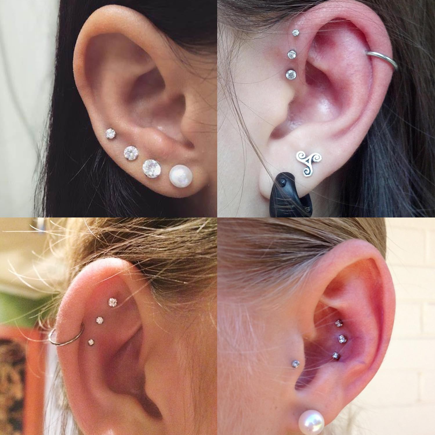 Opal Medusa Piercing Jewelry 16G Stainless Steel Labret Lip Rings Snake Bite Tragus Earrings - Flat Back Stud for Cartilage, Conch, Forward Helix - Perfect for Everyday Wear, Parties & Alternative Fashion