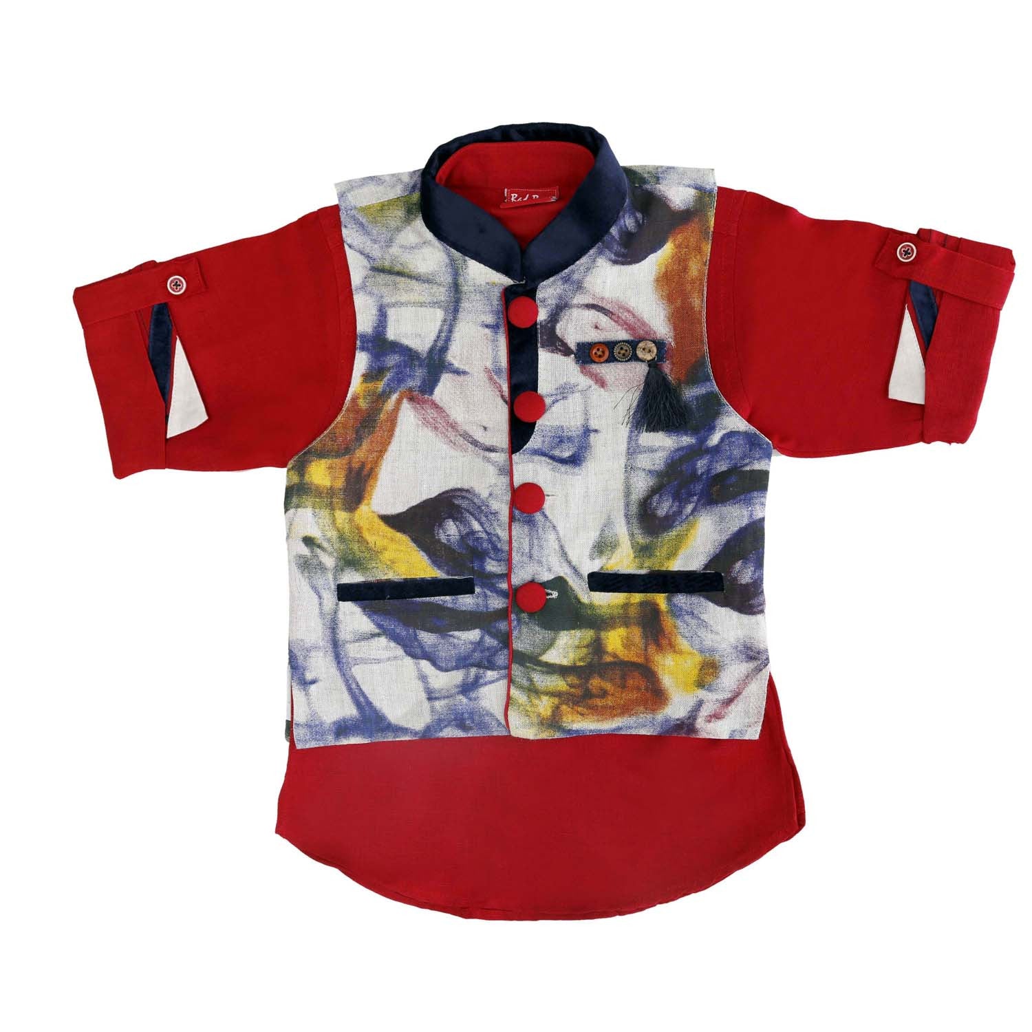 Stylish Red Digital Print Nehru Jacket Set for Men | Indian Ethnic Wear | Perfect for Weddings, Festivals & Cultural Events