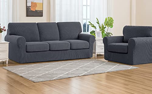 SUBRTEX 3-Piece Armchair Cover & 7-Piece Sofa Slipcover Set - Stretchable Couch Covers with Separate Backrest & Cushion Covers (Small/Large, Gray) - Perfect for Living Room Furniture Protection & Home Decor Upgrade