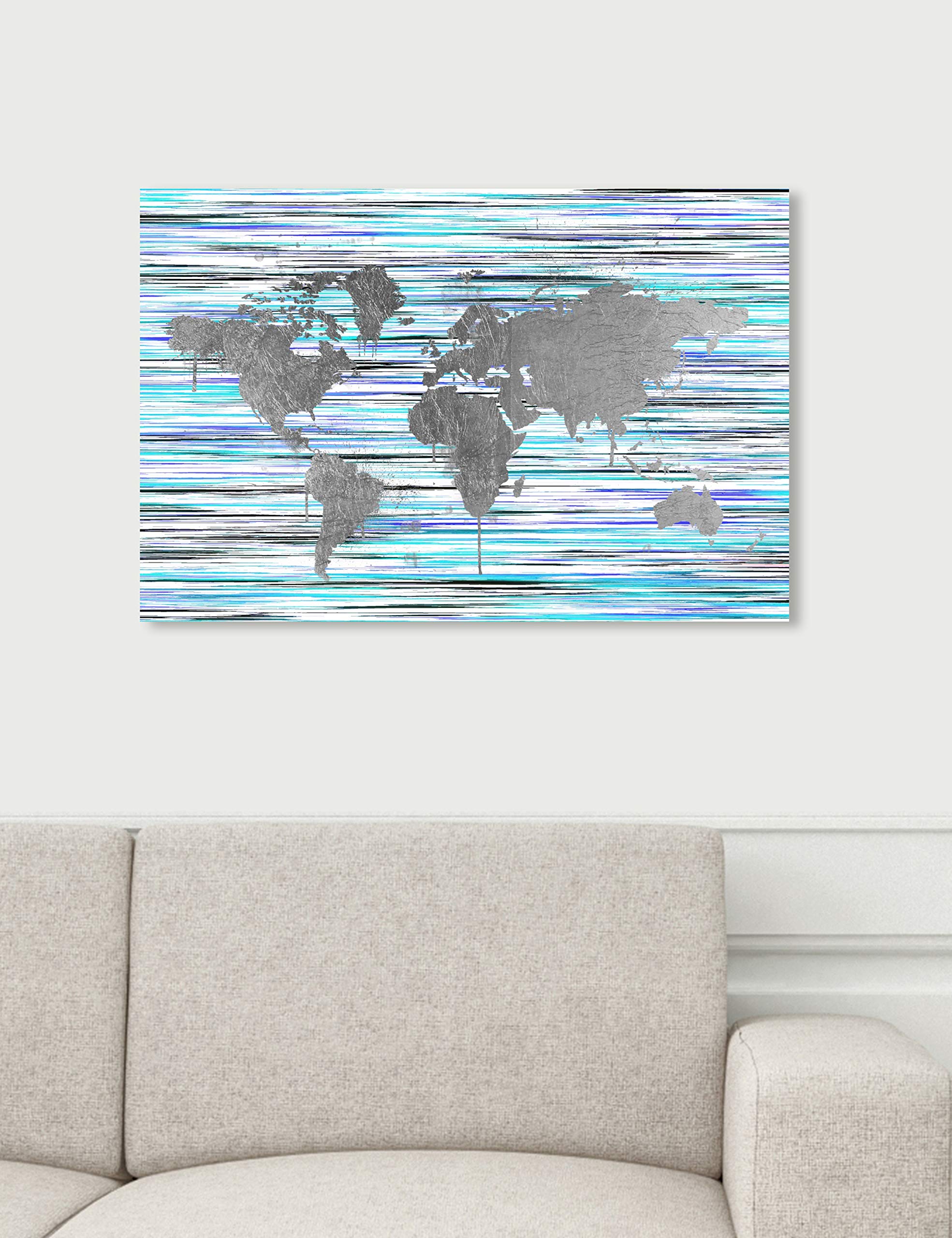 Oliver Gal Artist Co. World Map Wall Art Canvas Print - Eclectic Mapamundi Home Decor, 24x16 Inches, Gray & Purple - Perfect for Living Room, Office or Bedroom Wall Decoration