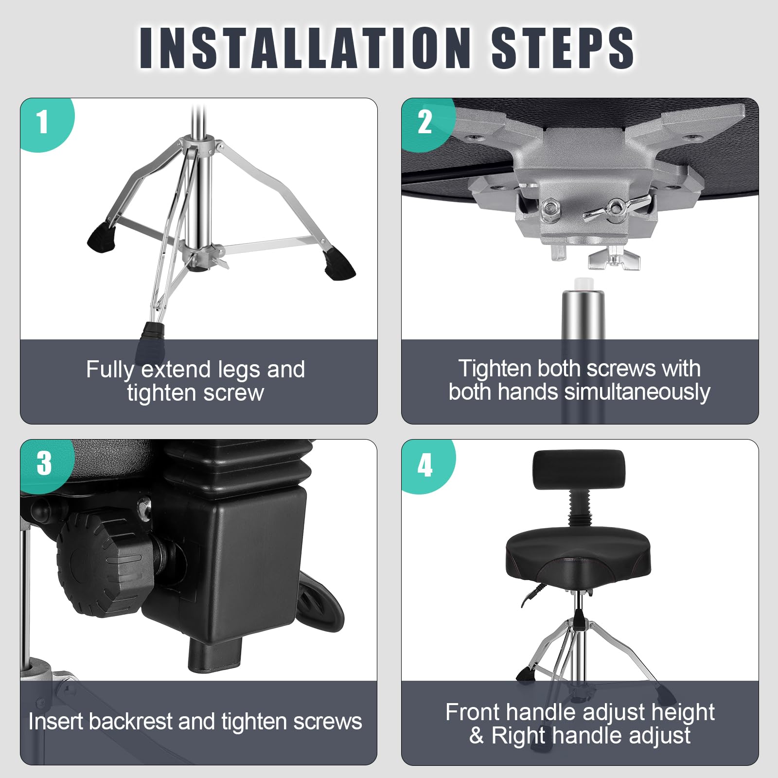 Adjustable Hydraulic Drum Throne with Backrest - Memory Foam Velvet Seat & Motorcycle Style Design for Professional Drummers & Adults - Perfect for Studio Recording, Live Performances, and Drum Practice Sessions