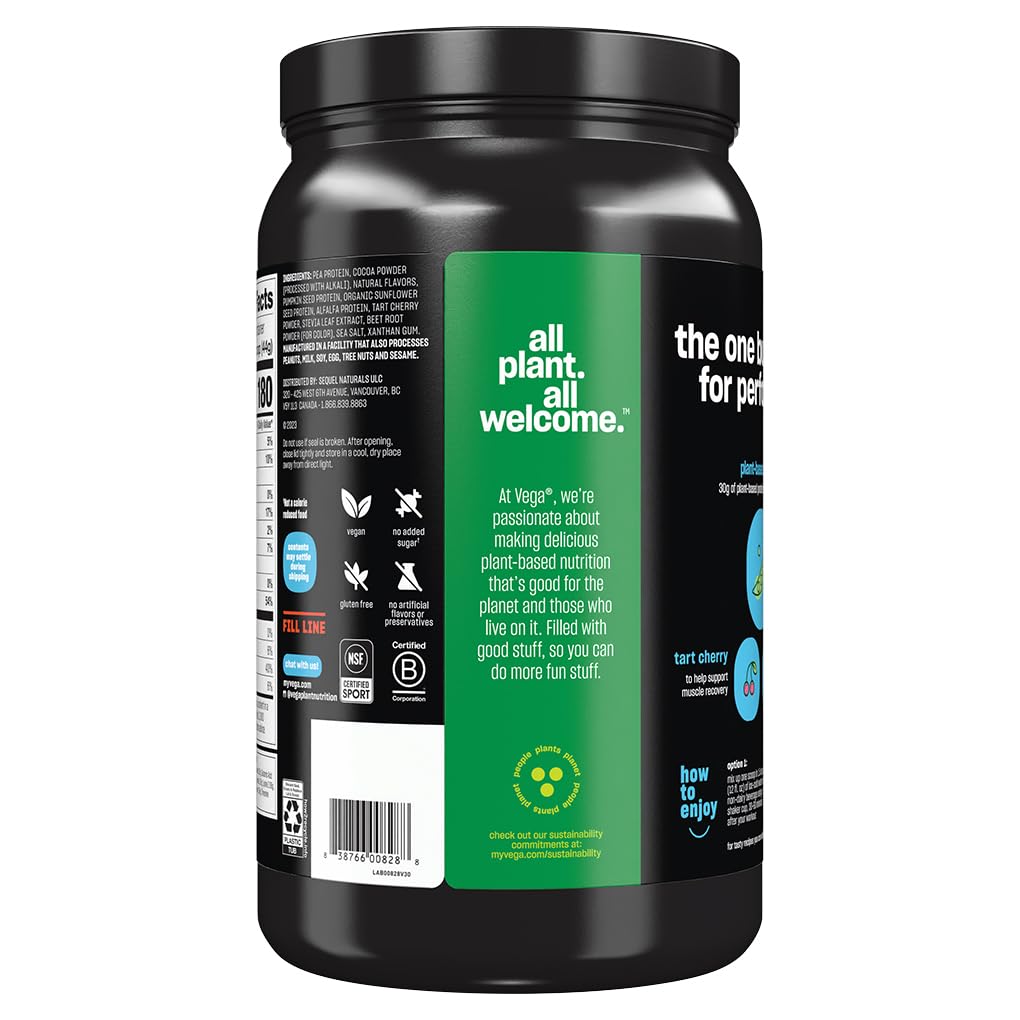 Vega Sport Premium Chocolate Plant-Based Vegan Protein Powder - 21.7oz (14 Servings) with BCAAs & Amino Acids, Dairy Free, Gluten Free, Non-GMO | Post-Workout Recovery, Muscle Building, Healthy Smoothies (Packaging May Vary)