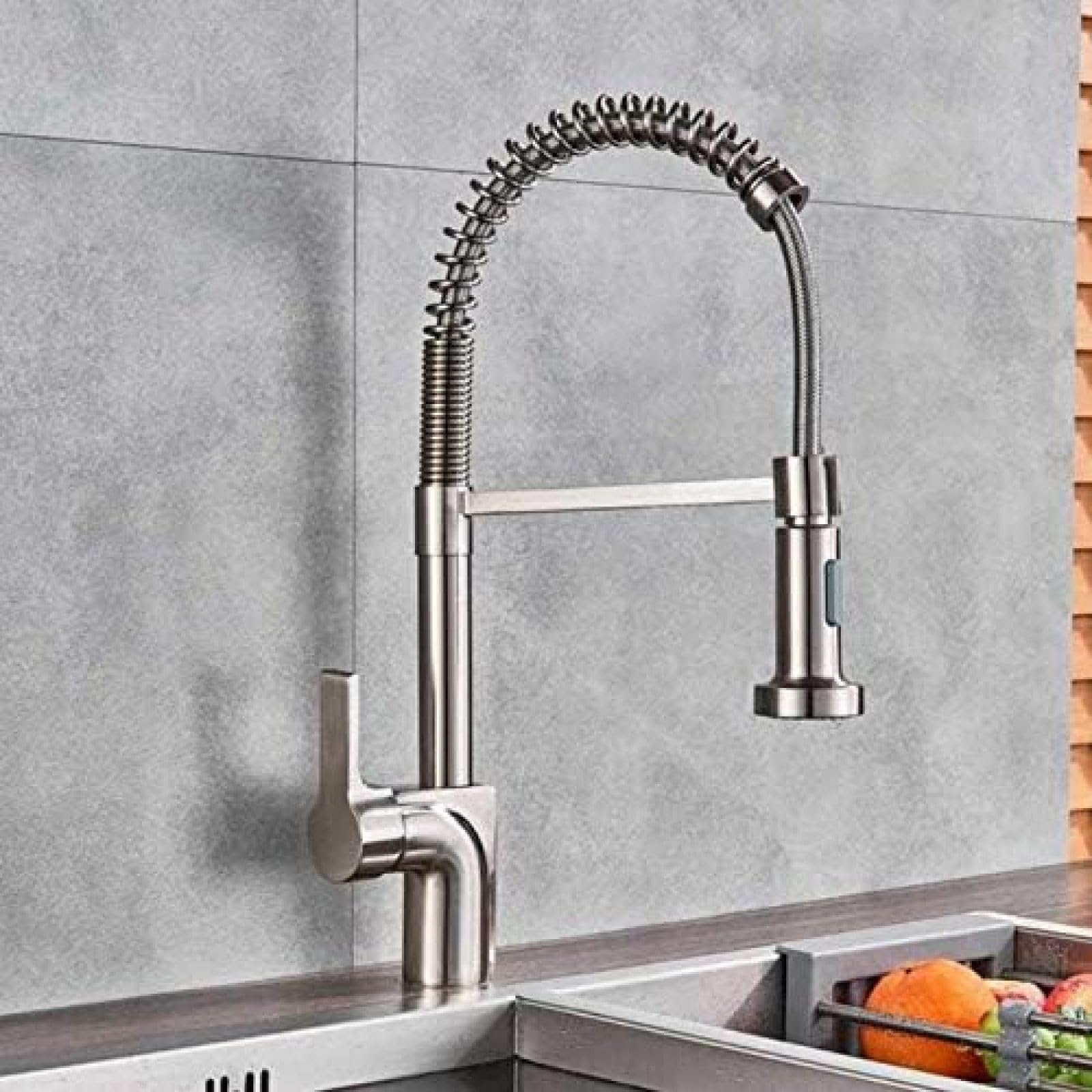 CRJUS Brushed Nickel Kitchen Faucet Pull Down Spout Single Handle Hot Cold Water Tap for Sink, Bathroom, and Vanity | Perfect for Modern Kitchens and Bathrooms