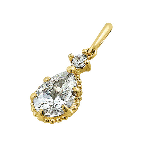 14K Solid Yellow Gold Pear Cut CZ Pendant Necklace for Women - Elegant Cubic Zirconia Jewelry Gift for Birthday, Anniversary & Special Occasions