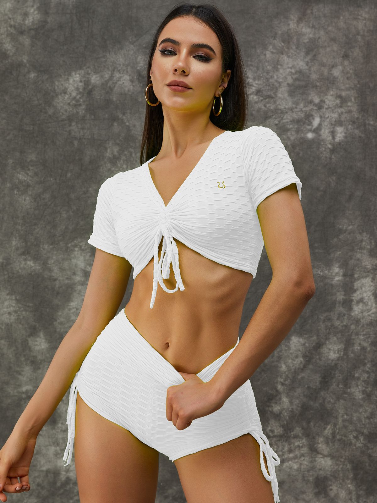 ZASUWA Women's V-Neck Drawstring Short Sleeve T-Shirt - Trendy TikTok Fashion for Casual Wear, Summer Outfits & Street Style
