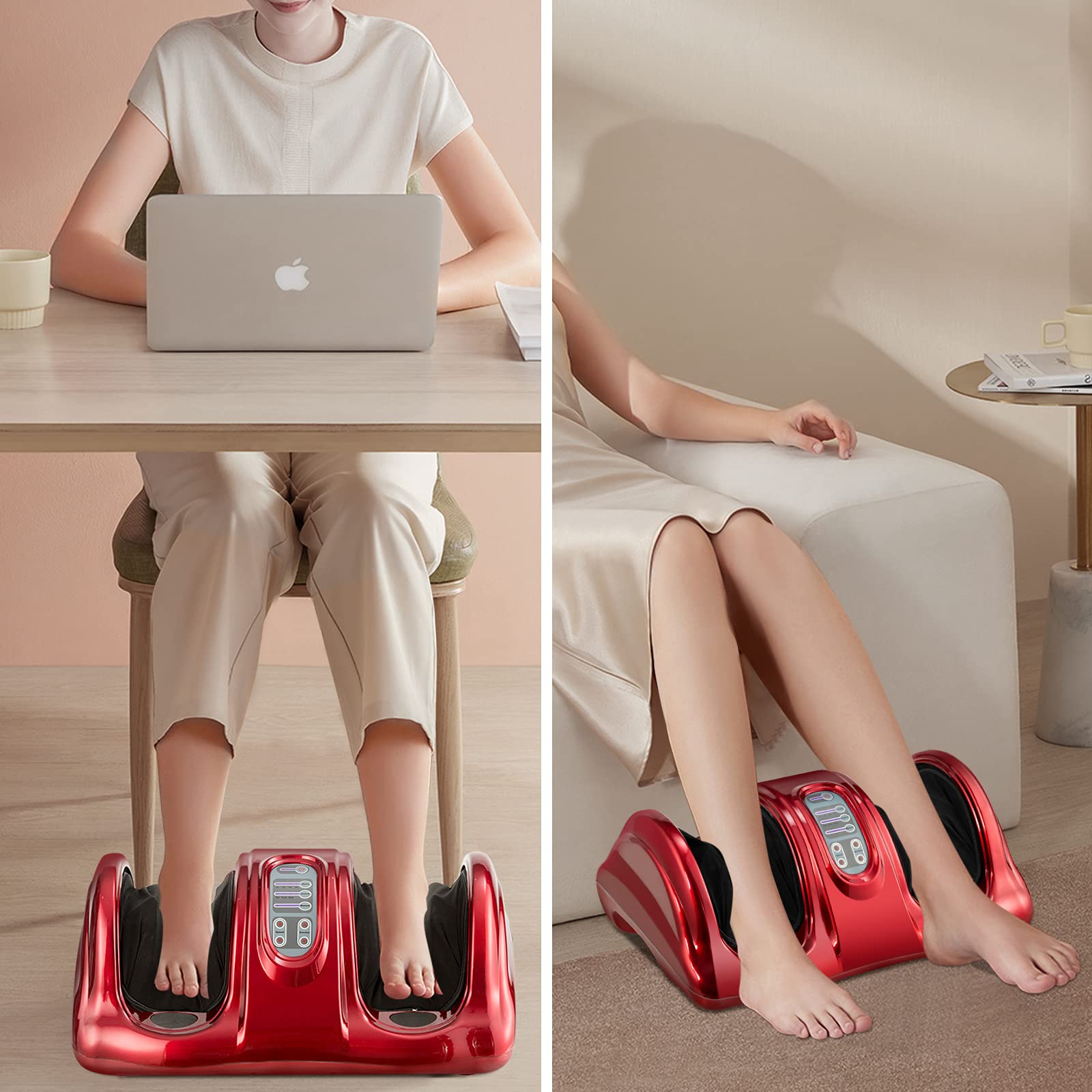 RELAX4LIFE Shiatsu Foot Massager Machine with Remote Control - 4 Programs & 3 Modes for Plantar Fasciitis Relief, Electric Calf & Foot Massager with Deep Kneading & Rolling Therapy - Perfect for Home, Office & Post-Workout Muscle Recovery (Red)