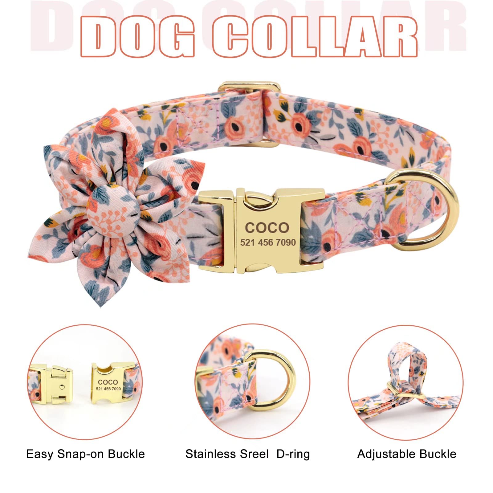 Beirui Adjustable Mesh Dog Harness & Leash Set with Detachable Flower - Soft Pet Vest for Small Medium Large Dogs - Personalized Cute Puppy Collar (Orange, Medium) - Perfect for Walks, Training & Outdoor Adventures