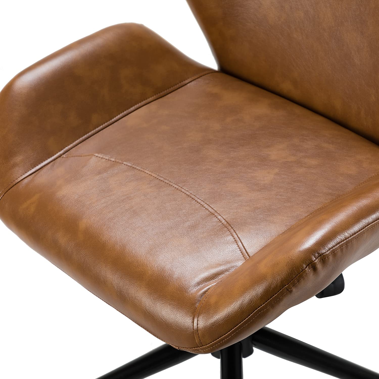HULALAHOME PU Leather Office Chair Armless - Ergonomic Mid-Back Desk Chair with 5 Rolling Casters for Home Office, Study & Living Room - Camel Color Comfortable Seating Solution