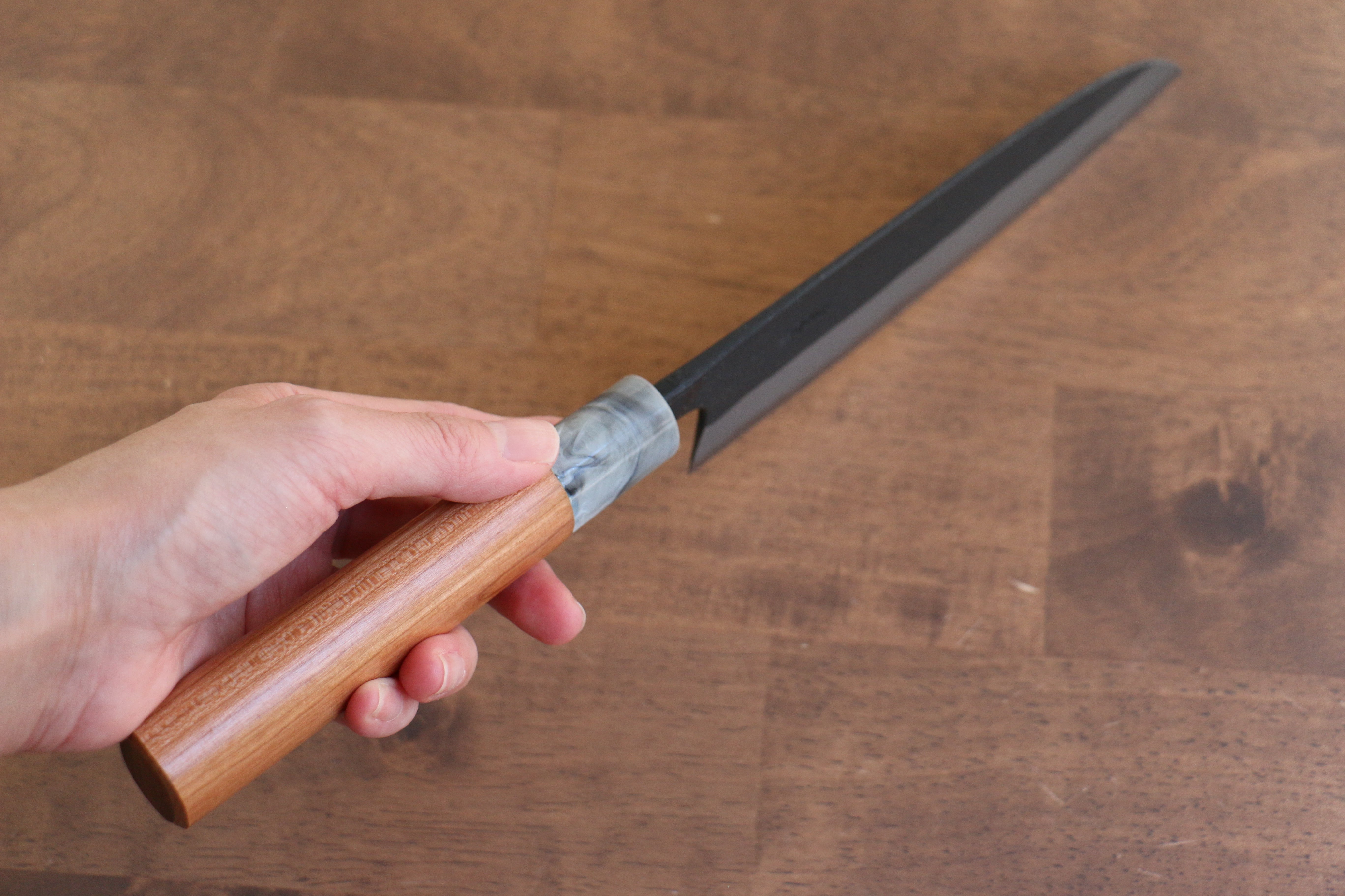Premium Nao Yamamoto White Steel No.2 Kurouchi Santoku Knife 170mm with Cherry Wood Handle - Perfect for Slicing, Dicing & Chopping Vegetables in Professional & Home Kitchens