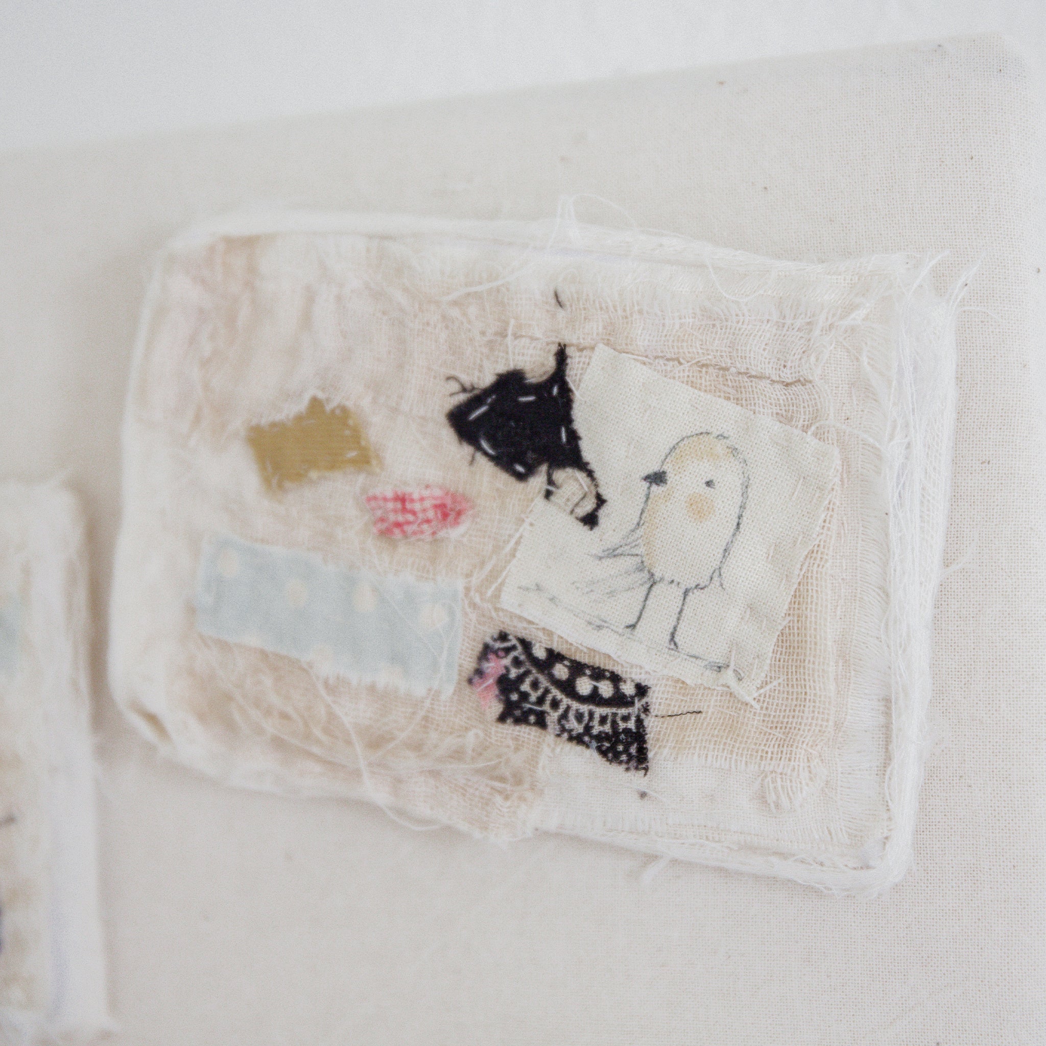 Hutch Studio Birds the Word Fabric Art Collection - Three Wee Chickadee Wall Hanging | Handmade Home Decor for Living Room, Bedroom & Nursery