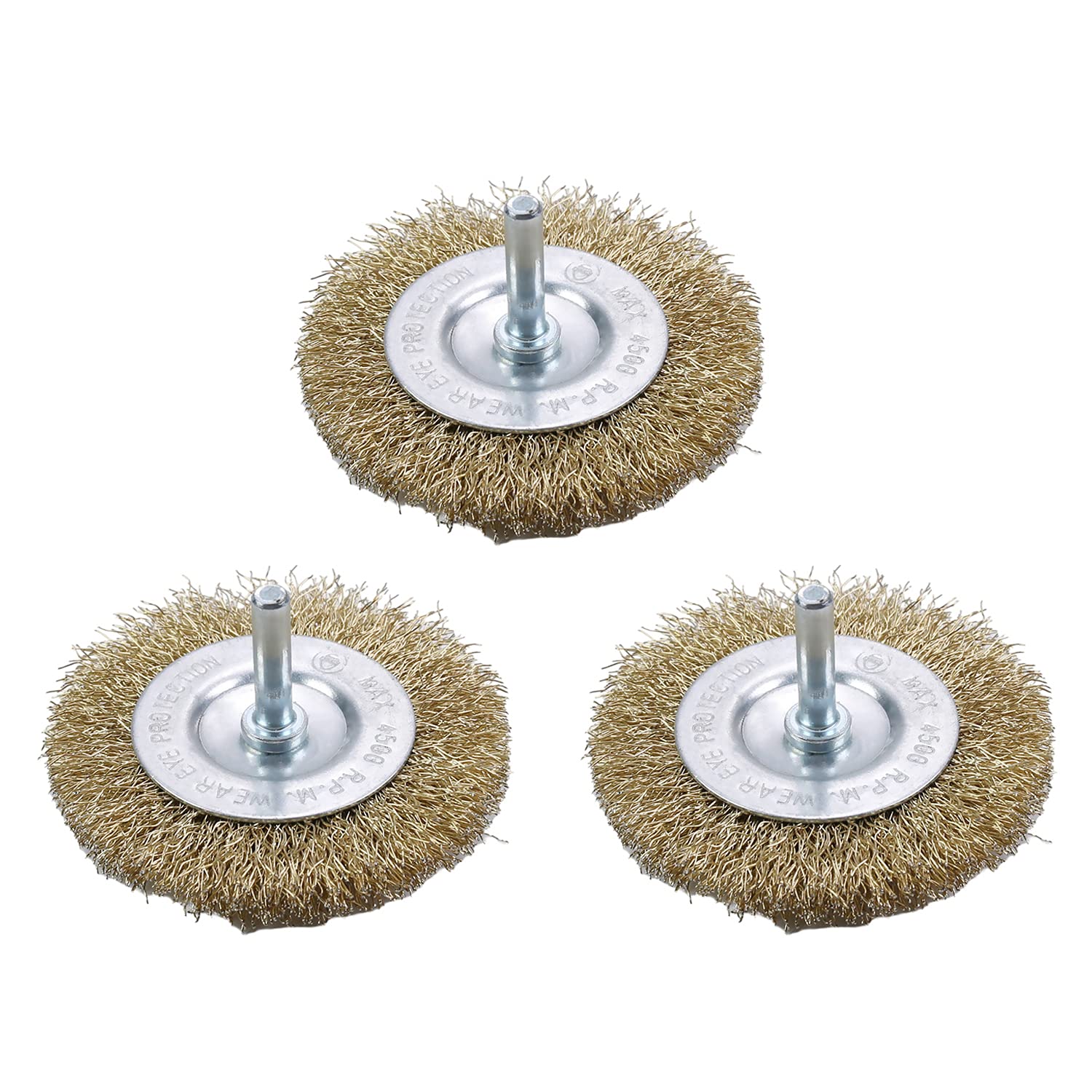 Utoolmart 3-Piece Steel Wire Wheel Brush Set - 75mm Crimped Wire Brush with 6mm Shank for Drill, Perfect for Rust Removal & Metal Polishing - Ideal for Automotive Repair, DIY Projects & Metalworking