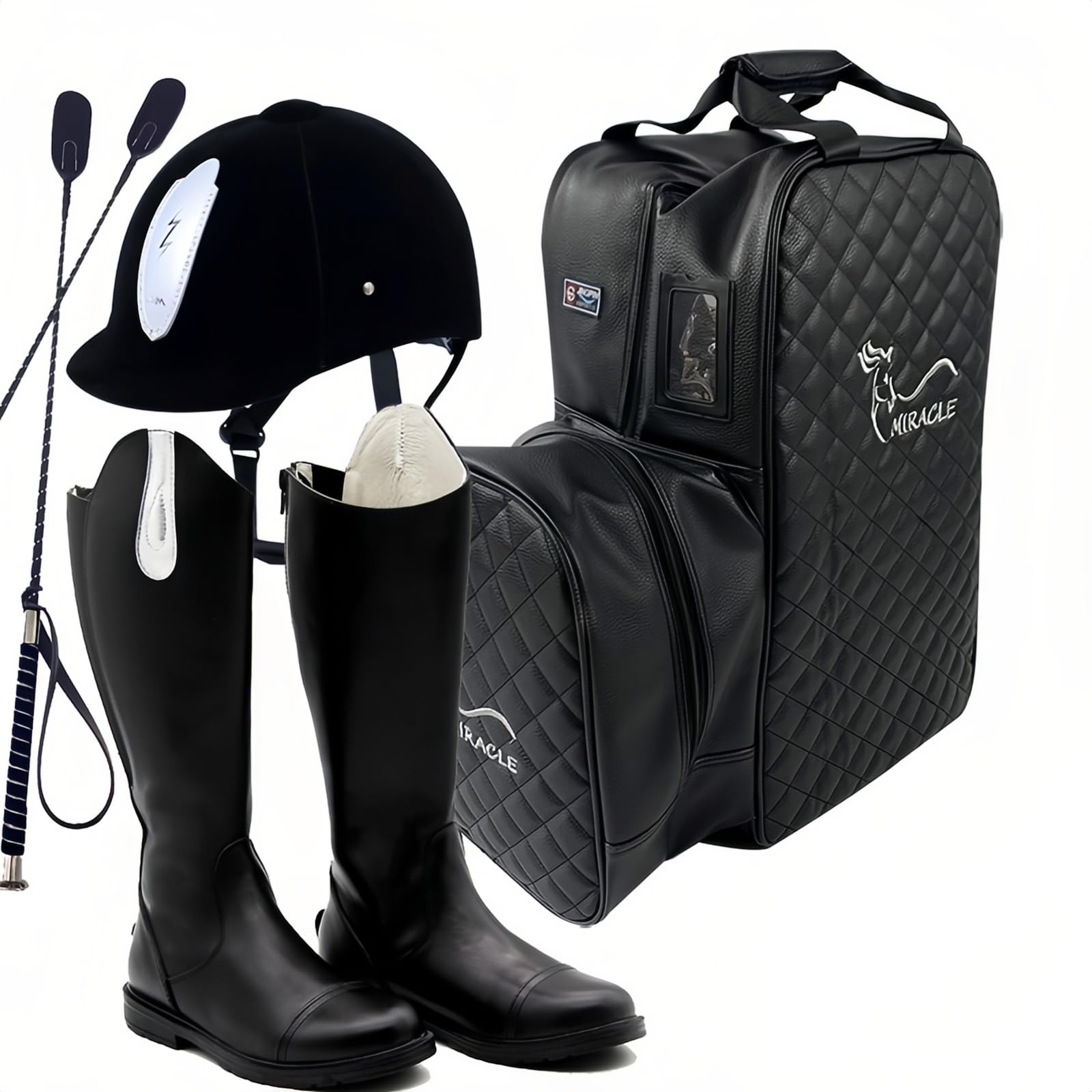 **Large Capacity Waterproof Equestrian Riding Bag for Adults - Horse Riding Helmet Holder & Storage Carry All (Black) - Perfect for Trail Riding, Horse Shows & Equestrian Events**