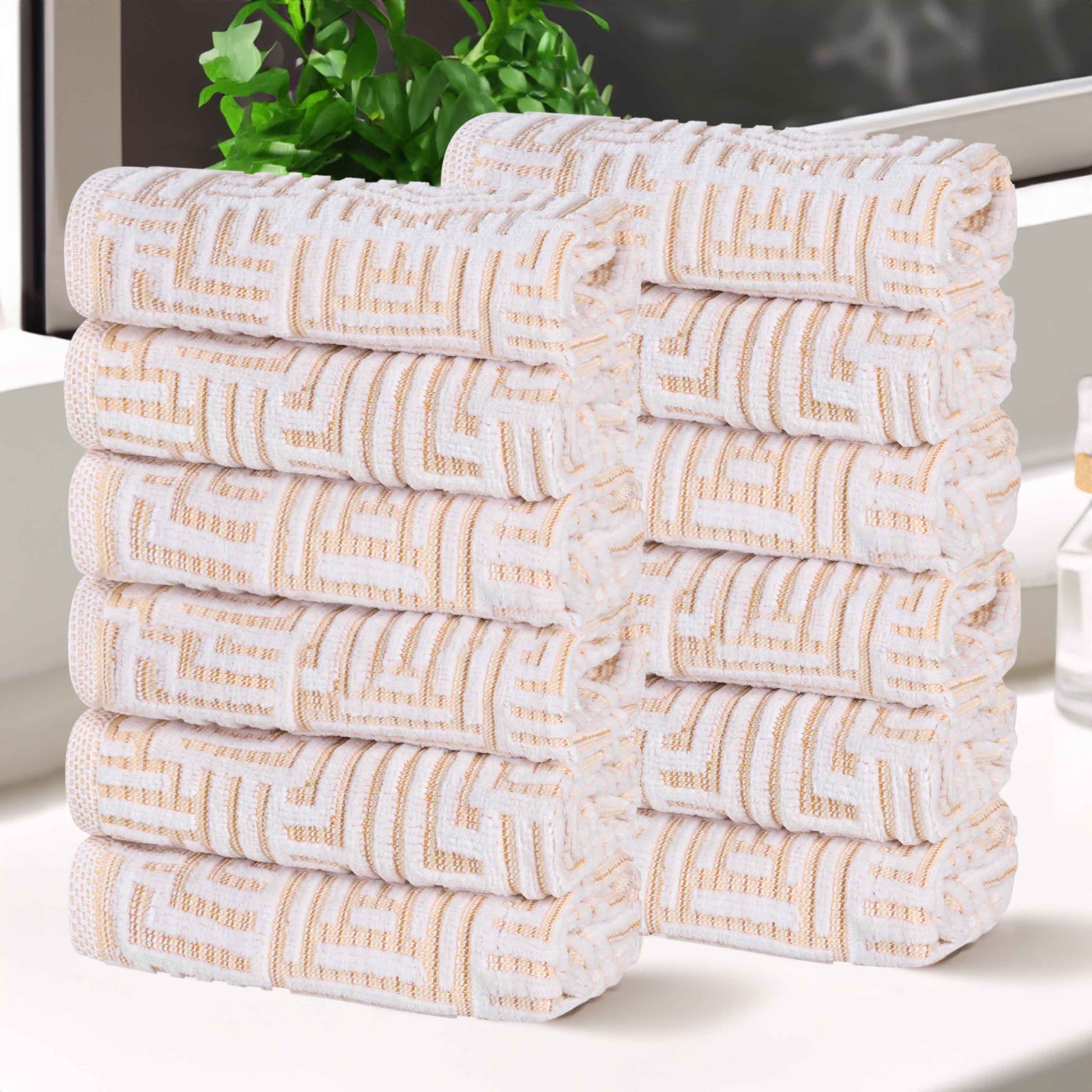 Premium Cotton Modern Geometric Jacquard Plush Face Towel Washcloth Set of 12 - Soft Bath & Spa Essentials for Gentle Skin Care, Perfect for Daily Use, Travel & Gifting