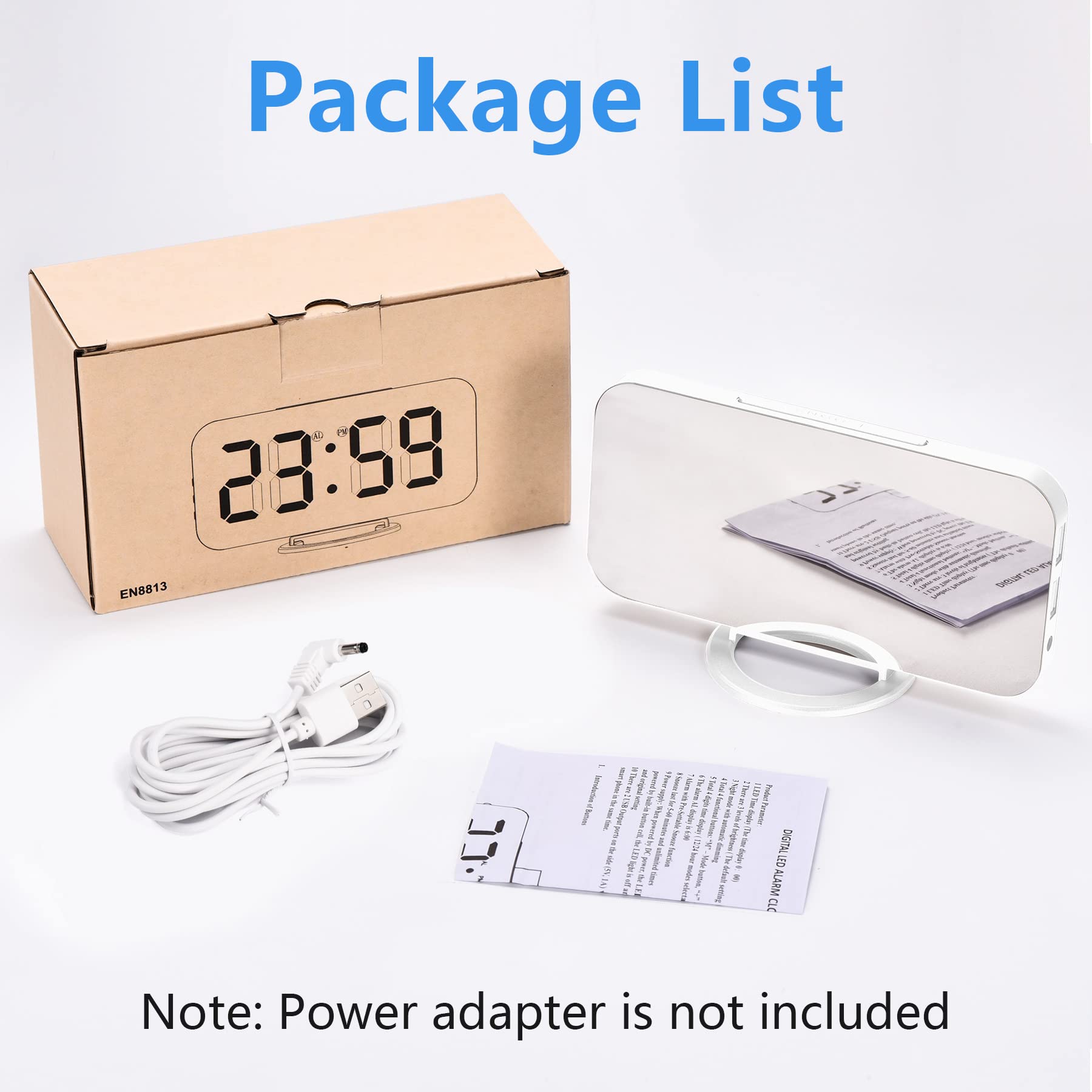 Digital Alarm Clock with LED Mirror Display - Dual USB Ports, 3-Level Brightness & Auto Dimming for Bedroom & Office | Night Mode, Easy Snooze, Modern White Decor | Perfect for Nightstands, Home Offices & Gift Giving