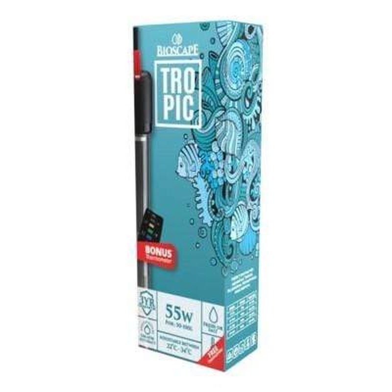 Bioscape Tropic Aquarium Heater 55W - Submersible Water Heater for 13-26 Gallon Fish Tanks (50-100L) - Perfect for Tropical Fish, Reptile Tanks & Aquatic Plants - 22.5cm/8.86in