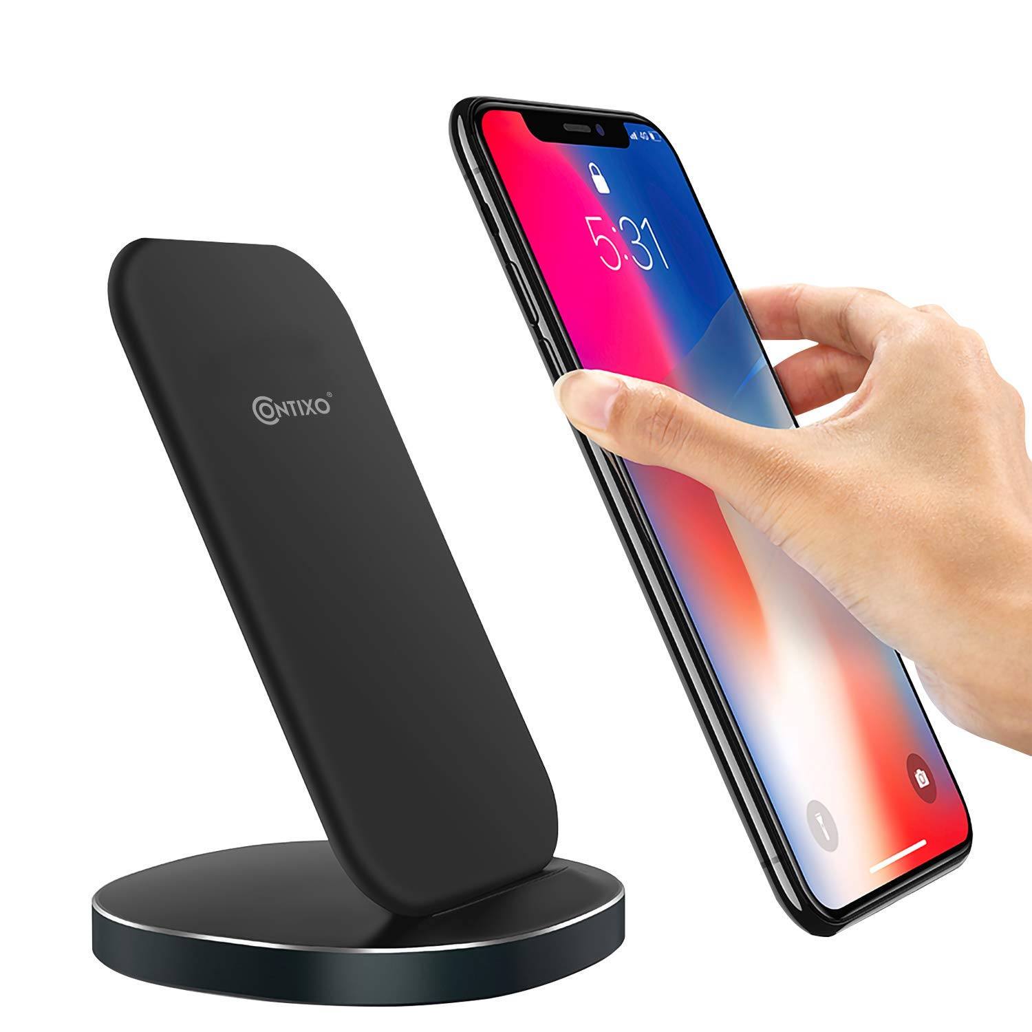 Contixo W3 Qi-Certified Wireless Charging Stand - 10W Fast Charger for iPhone 11/11 Pro/11 Pro Max/XS/XR/X/8/8 Plus & Samsung Galaxy S10/S9/S8/Note 10/Note 9 - Perfect for Home, Office & Nightstand Charging